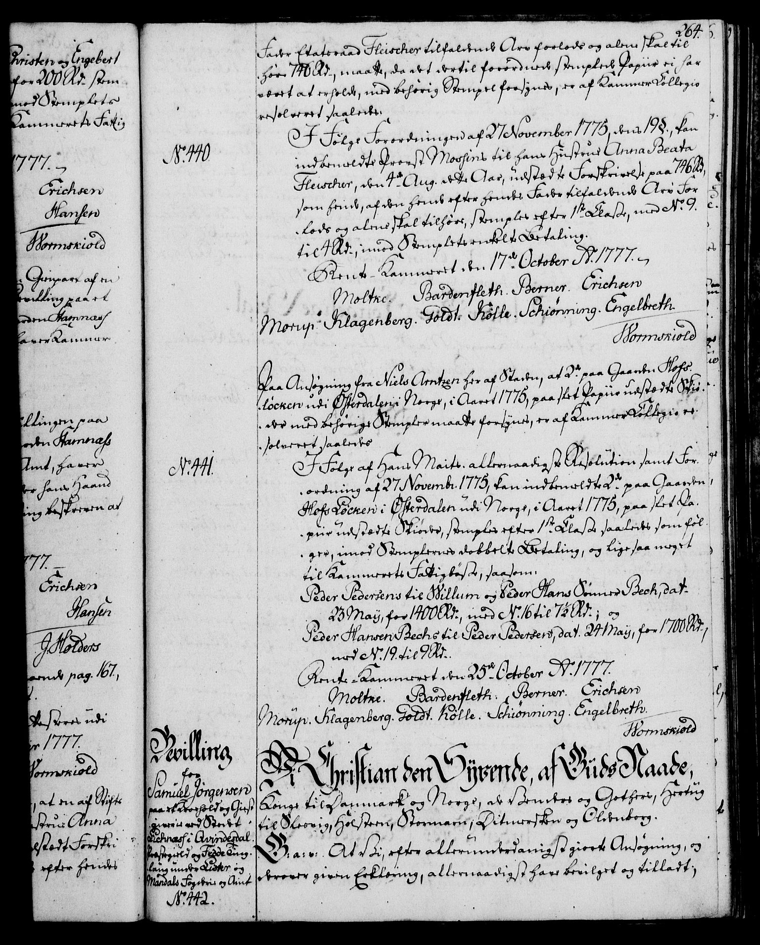 Rentekammeret, Kammerkanselliet, AV/RA-EA-3111/G/Gg/Gga/L0010: Norsk ekspedisjonsprotokoll med register (merket RK 53.10), 1773-1778, p. 264