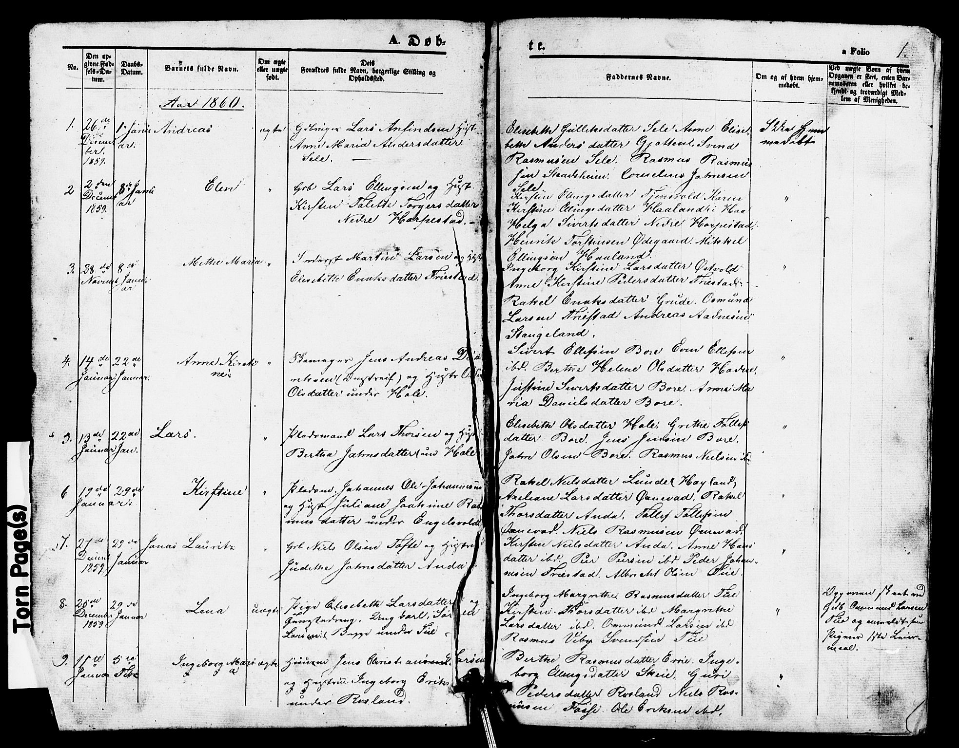 Klepp sokneprestkontor, AV/SAST-A-101803/001/3/30BB/L0002: Parish register (copy) no. B 2, 1860-1875, p. 1