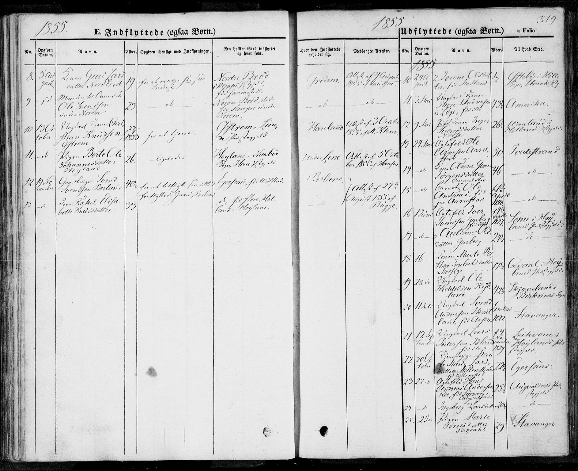 Lye sokneprestkontor, SAST/A-101794/001/30BA/L0006: Parish register (official) no. A 5.2, 1842-1855, p. 319