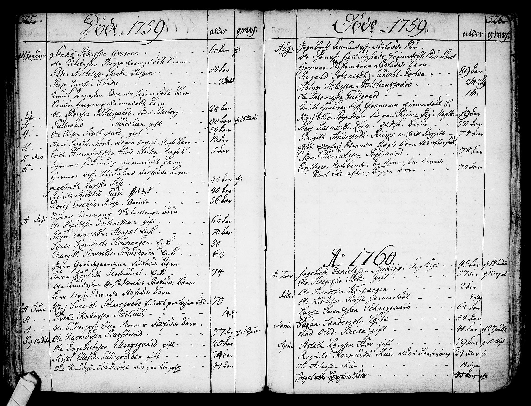 Ål kirkebøker, AV/SAKO-A-249/F/Fa/L0001: Parish register (official) no. I 1, 1744-1769, p. 325-326