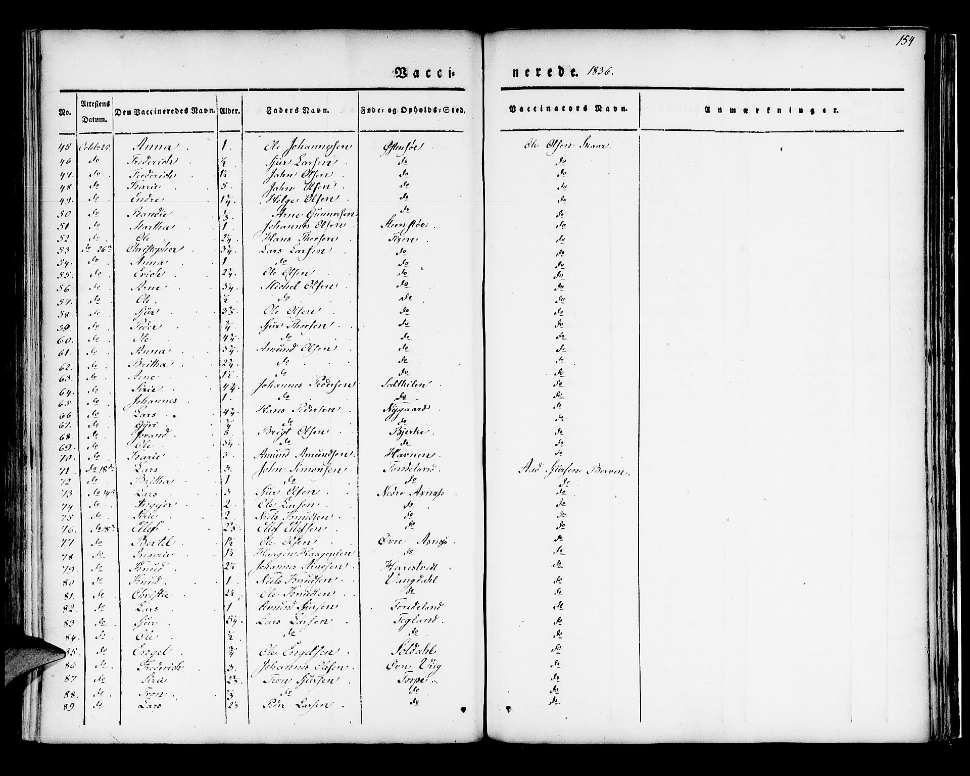 Kvam sokneprestembete, SAB/A-76201/H/Haa: Parish register (official) no. A 7, 1832-1843, p. 154
