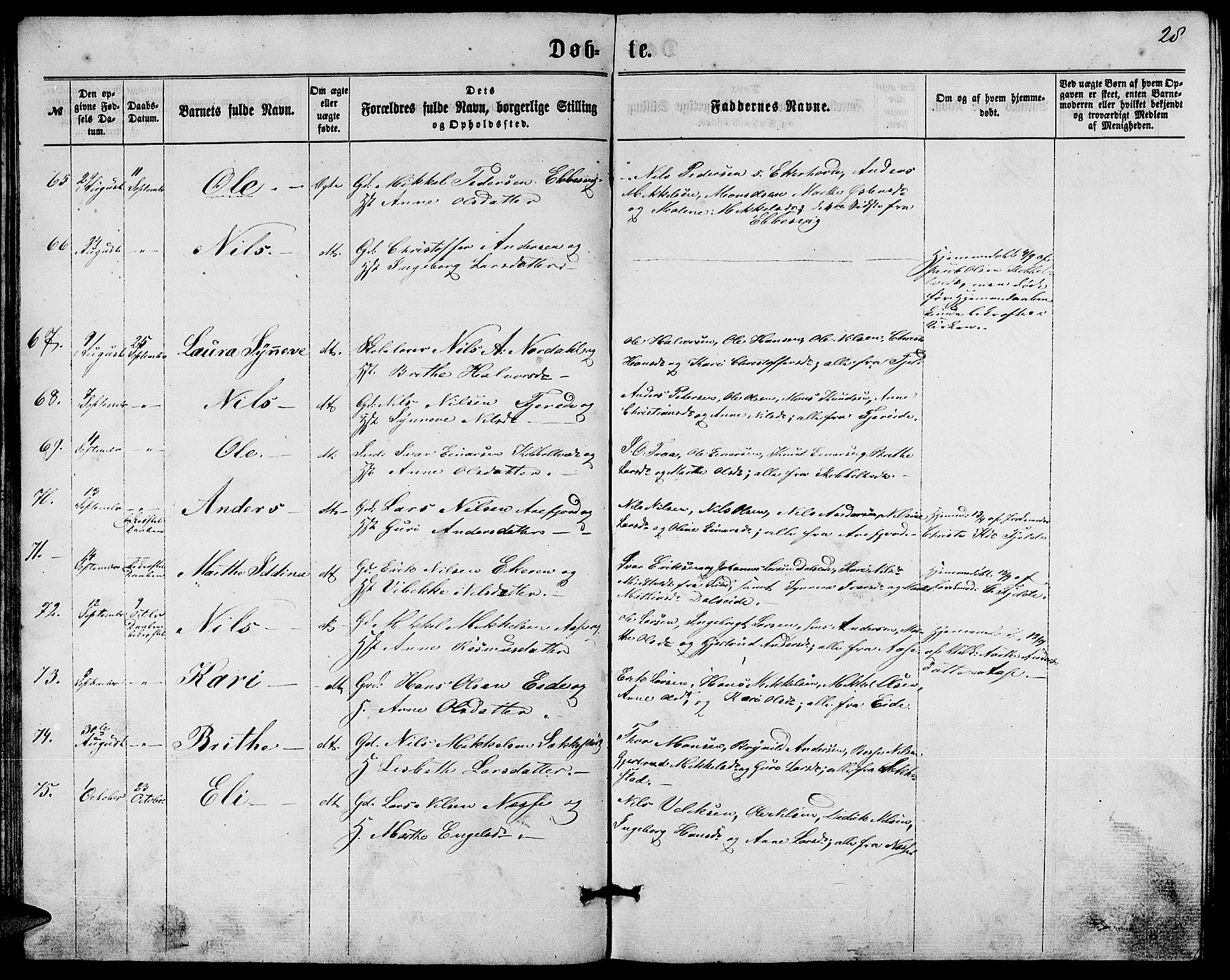 Fjell sokneprestembete, AV/SAB-A-75301/H/Hab: Parish register (copy) no. A 1, 1861-1870, p. 28