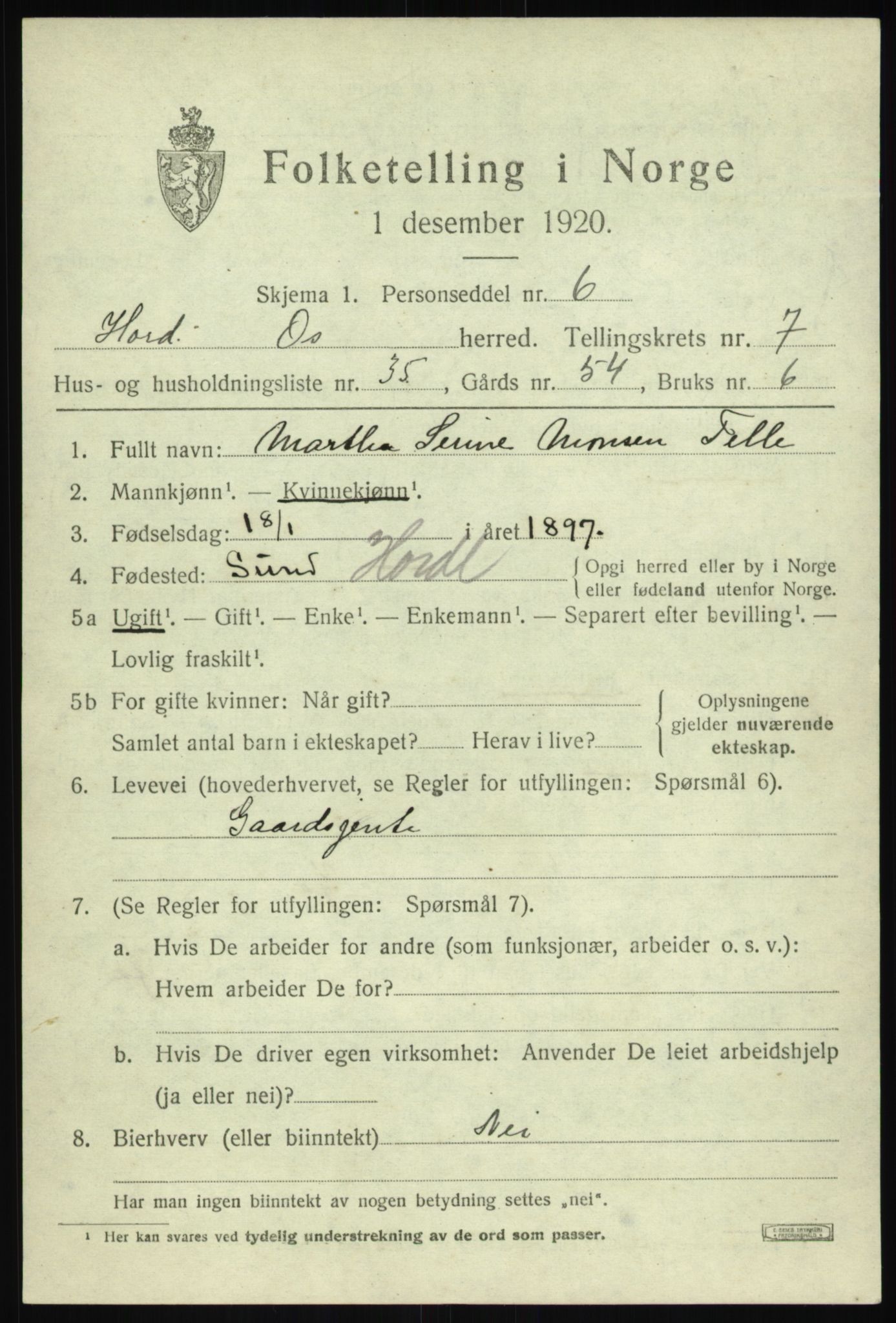 SAB, 1920 census for Os, 1920, p. 6200