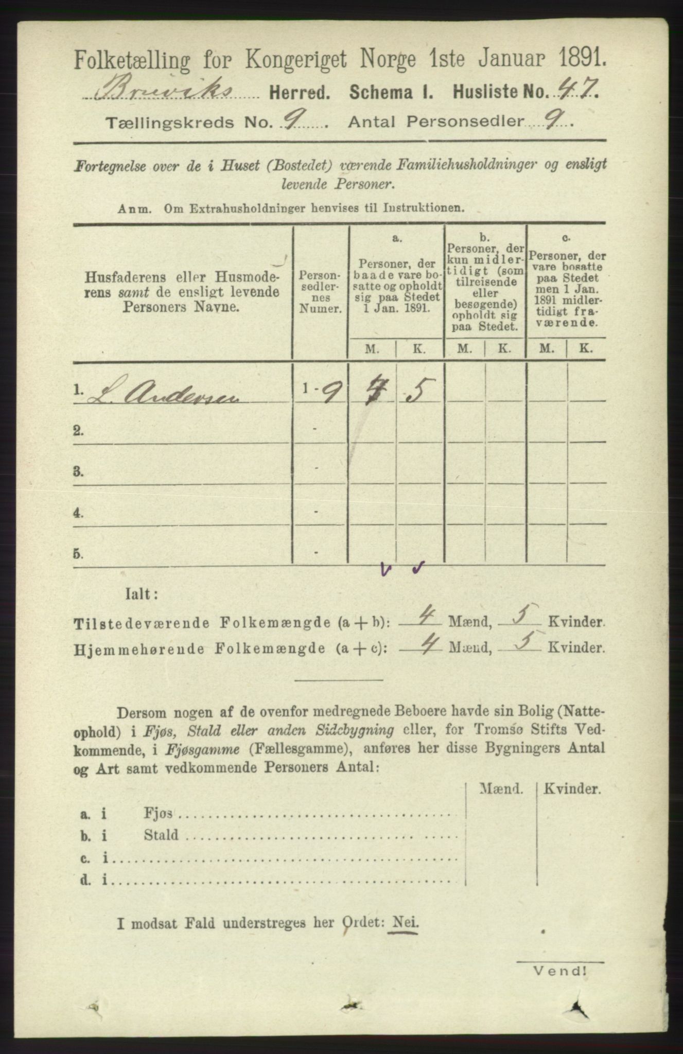 RA, 1891 census for 1251 Bruvik, 1891, p. 3257