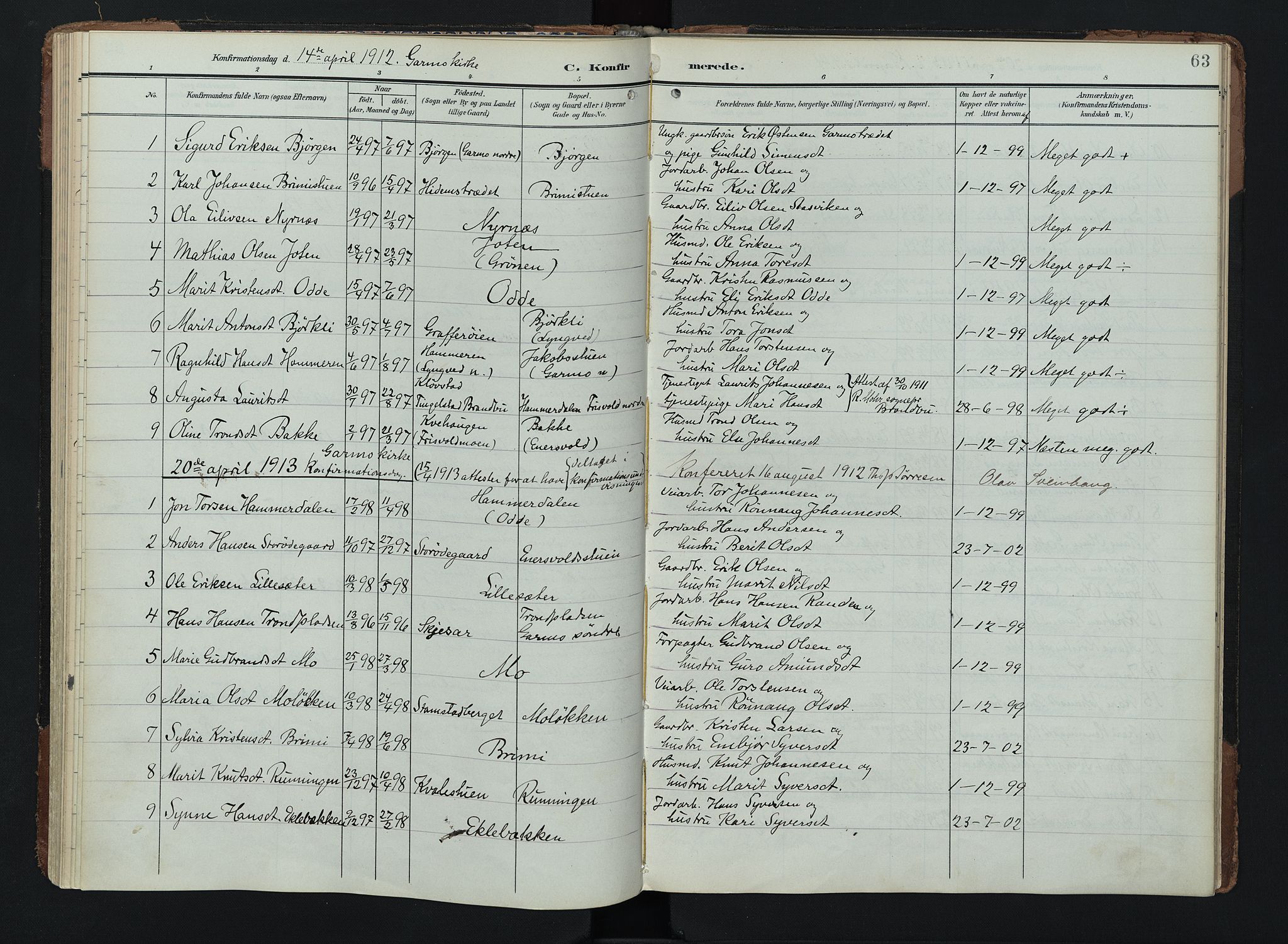 Lom prestekontor, AV/SAH-PREST-070/K/L0011: Parish register (official) no. 11, 1904-1928, p. 63