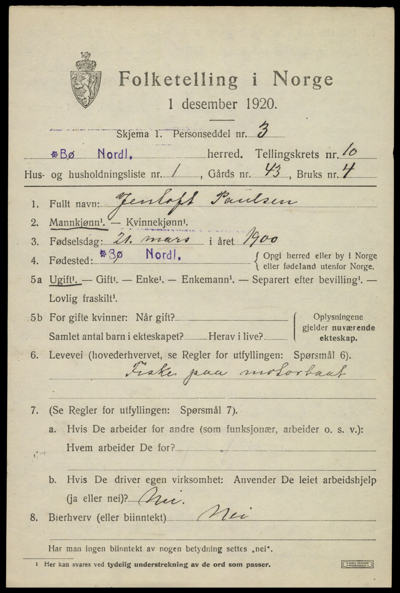 SAT, 1920 census for Bø, 1920, p. 8522