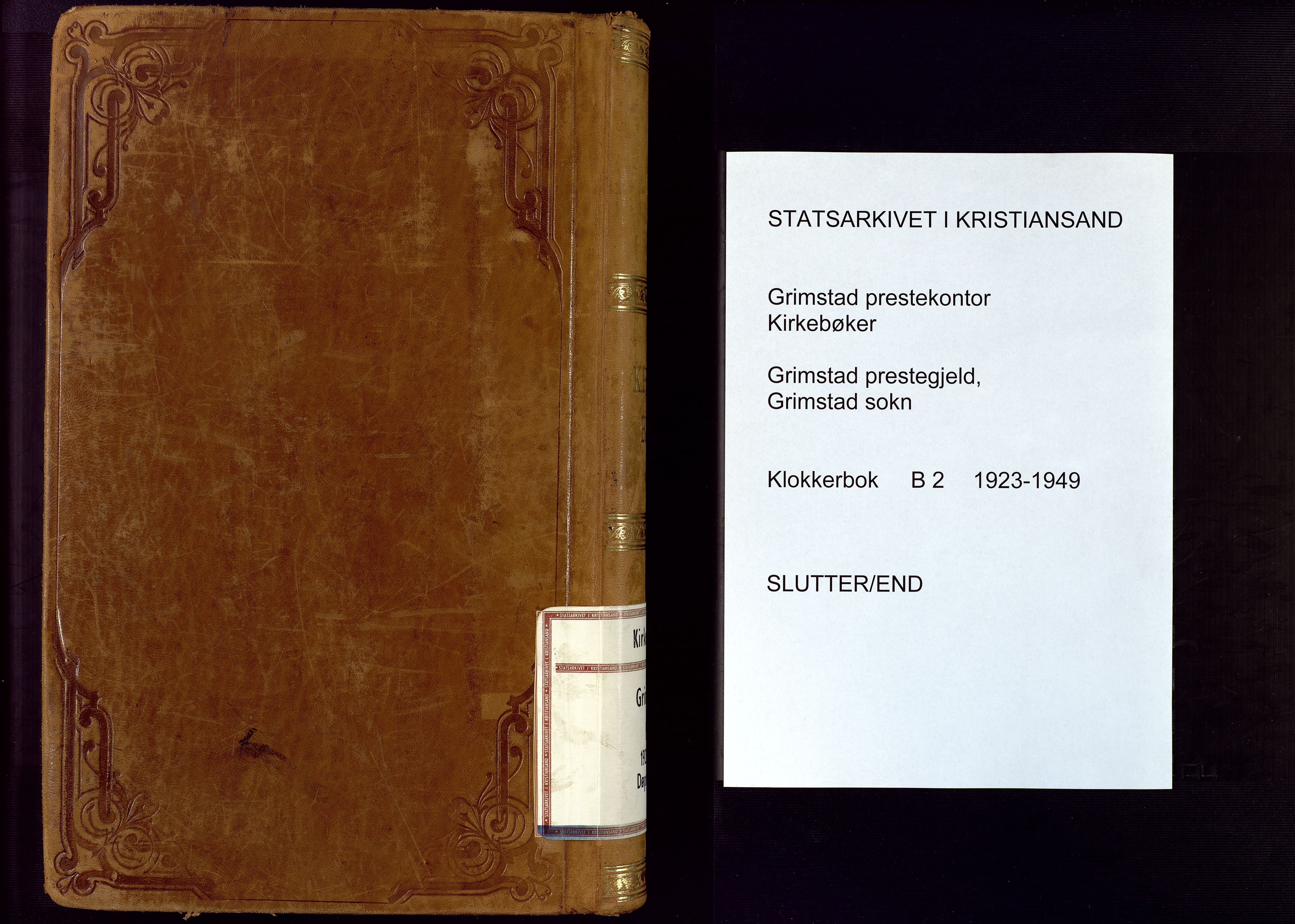 Grimstad sokneprestkontor, AV/SAK-1111-0017/F/Fb/L0002: Parish register (copy) no. B 2, 1923-1949