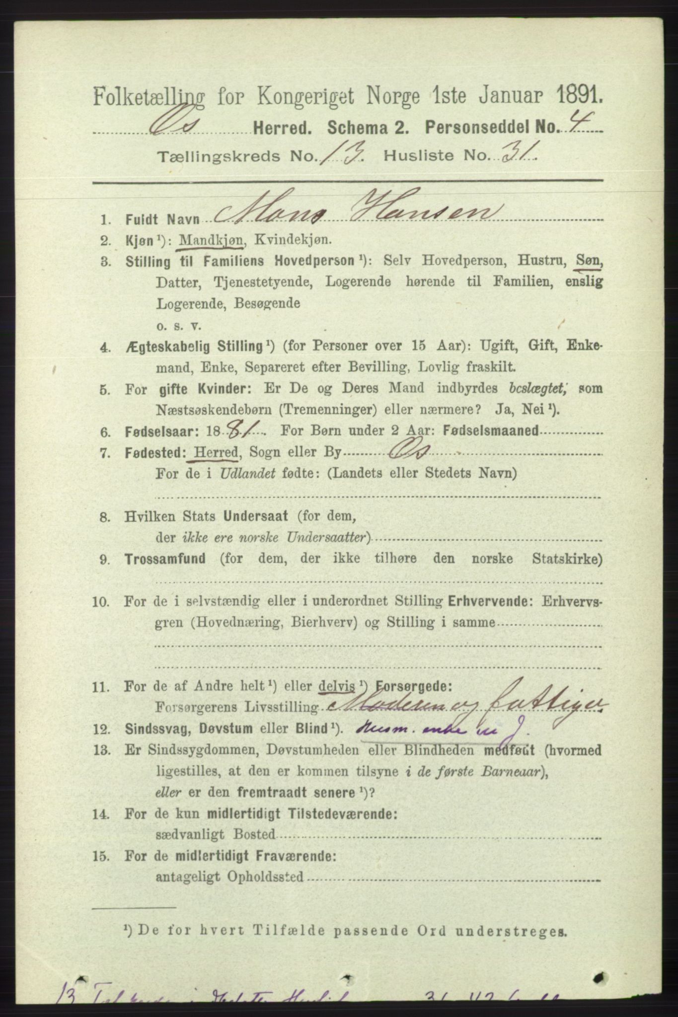 RA, 1891 census for 1243 Os, 1891, p. 2976