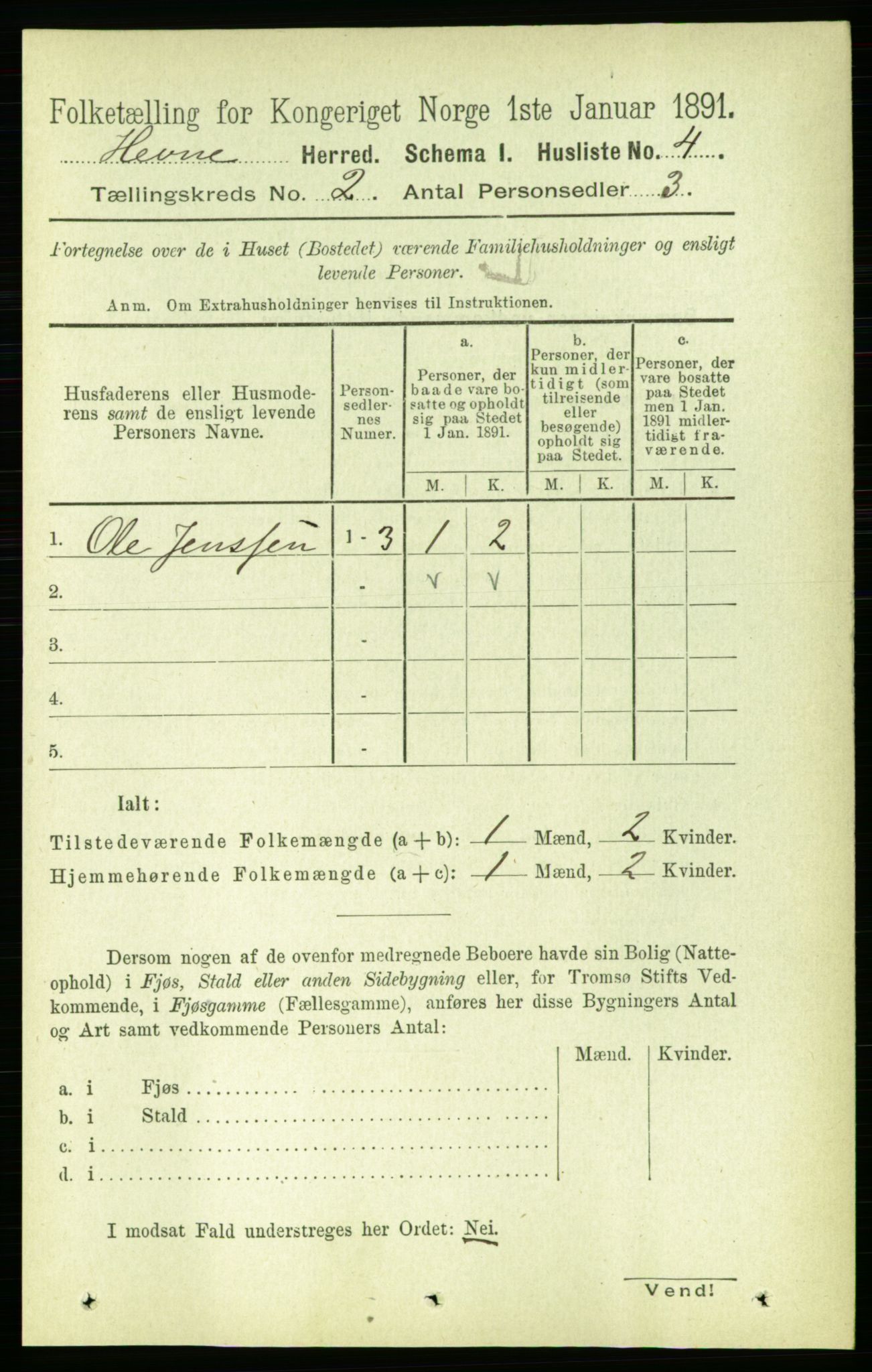 RA, 1891 census for 1612 Hemne, 1891, p. 625