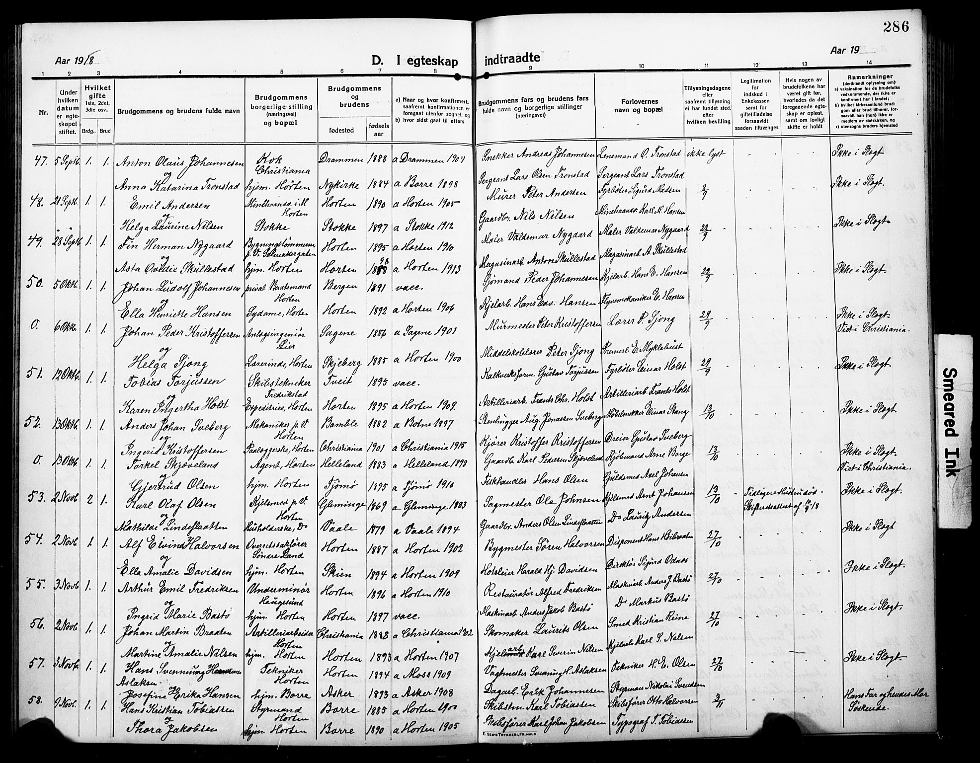 Horten kirkebøker, AV/SAKO-A-348/G/Ga/L0008: Parish register (copy) no. 8, 1916-1926, p. 286
