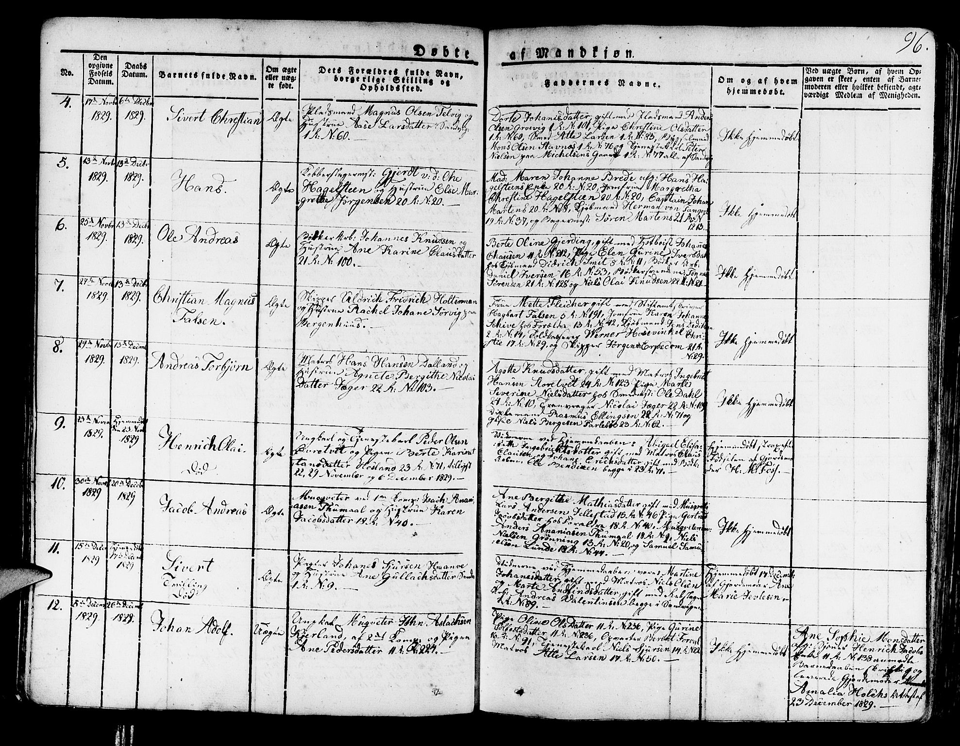 Korskirken sokneprestembete, AV/SAB-A-76101/H/Haa/L0014: Parish register (official) no. A 14, 1823-1835, p. 96