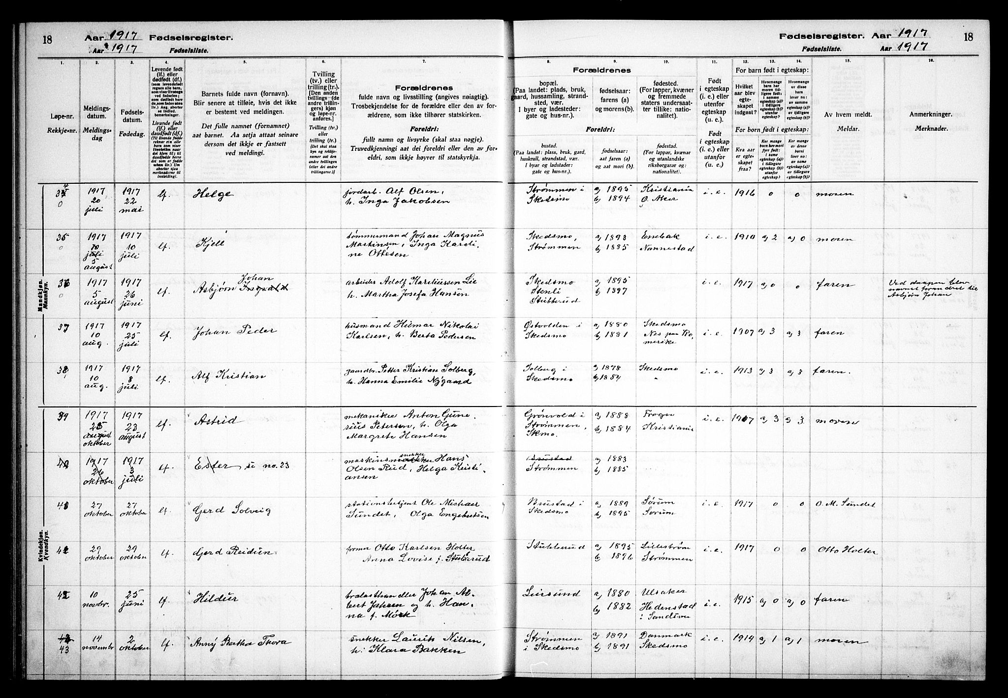 Skedsmo prestekontor Kirkebøker, AV/SAO-A-10033a/J/Ja/L0001: Birth register no. I 1, 1916-1931, p. 18