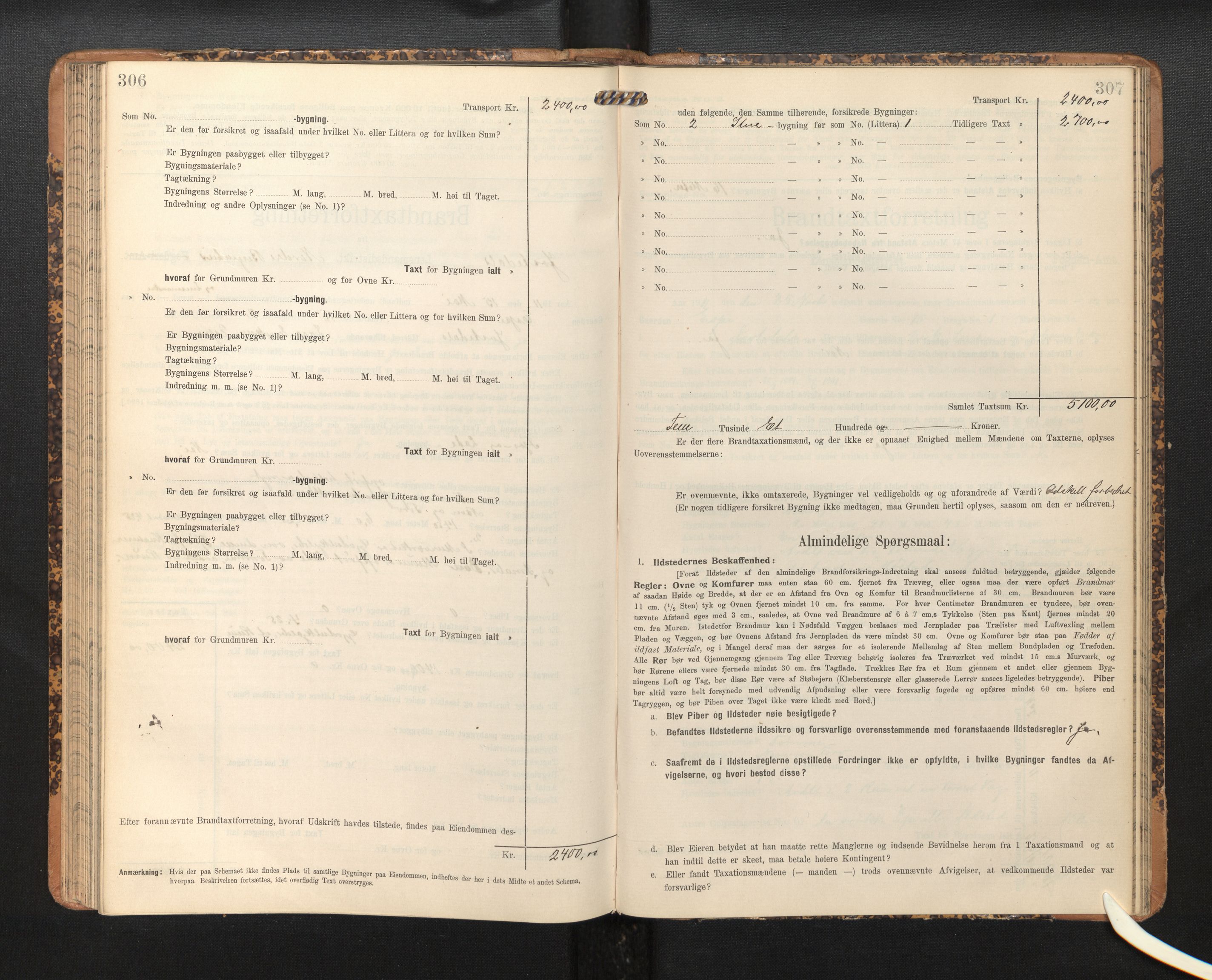 Lensmannen i Jostedal, AV/SAB-A-28601/0012/L0004: Branntakstprotokoll, skjematakst, 1906-1919, p. 306-307