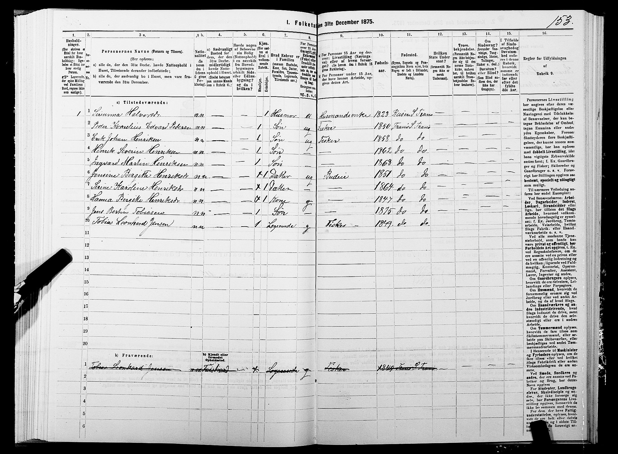 SATØ, 1875 census for 1927P Tranøy, 1875, p. 4153