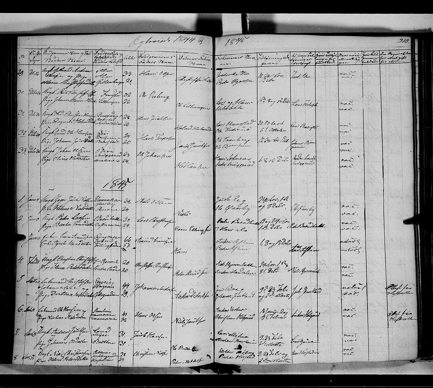 Vardal prestekontor, SAH/PREST-100/H/Ha/Haa/L0005: Parish register (official) no. 5, 1831-1853, p. 210