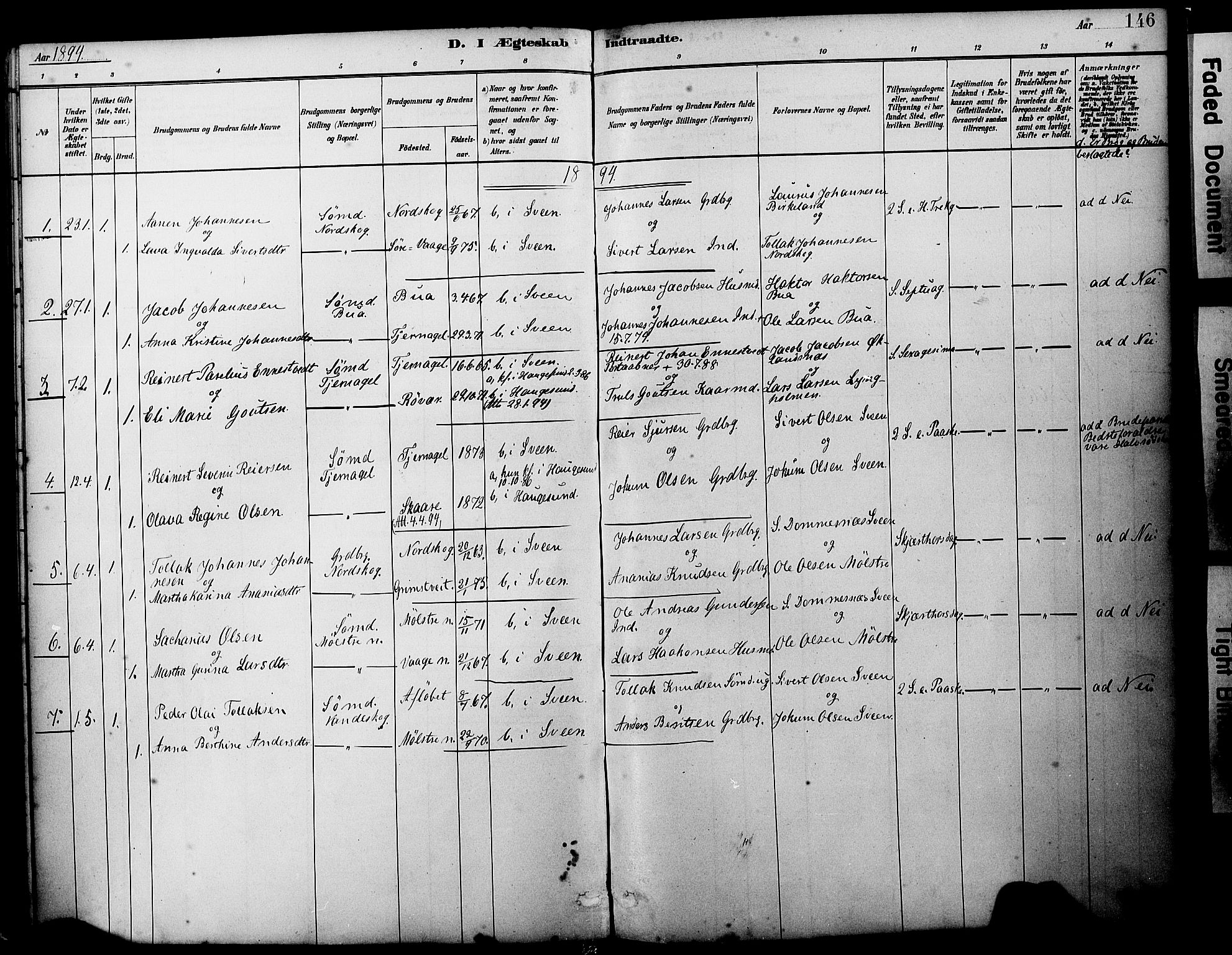Sveio Sokneprestembete, AV/SAB-A-78501/H/Haa: Parish register (official) no. B 2, 1883-1894, p. 146