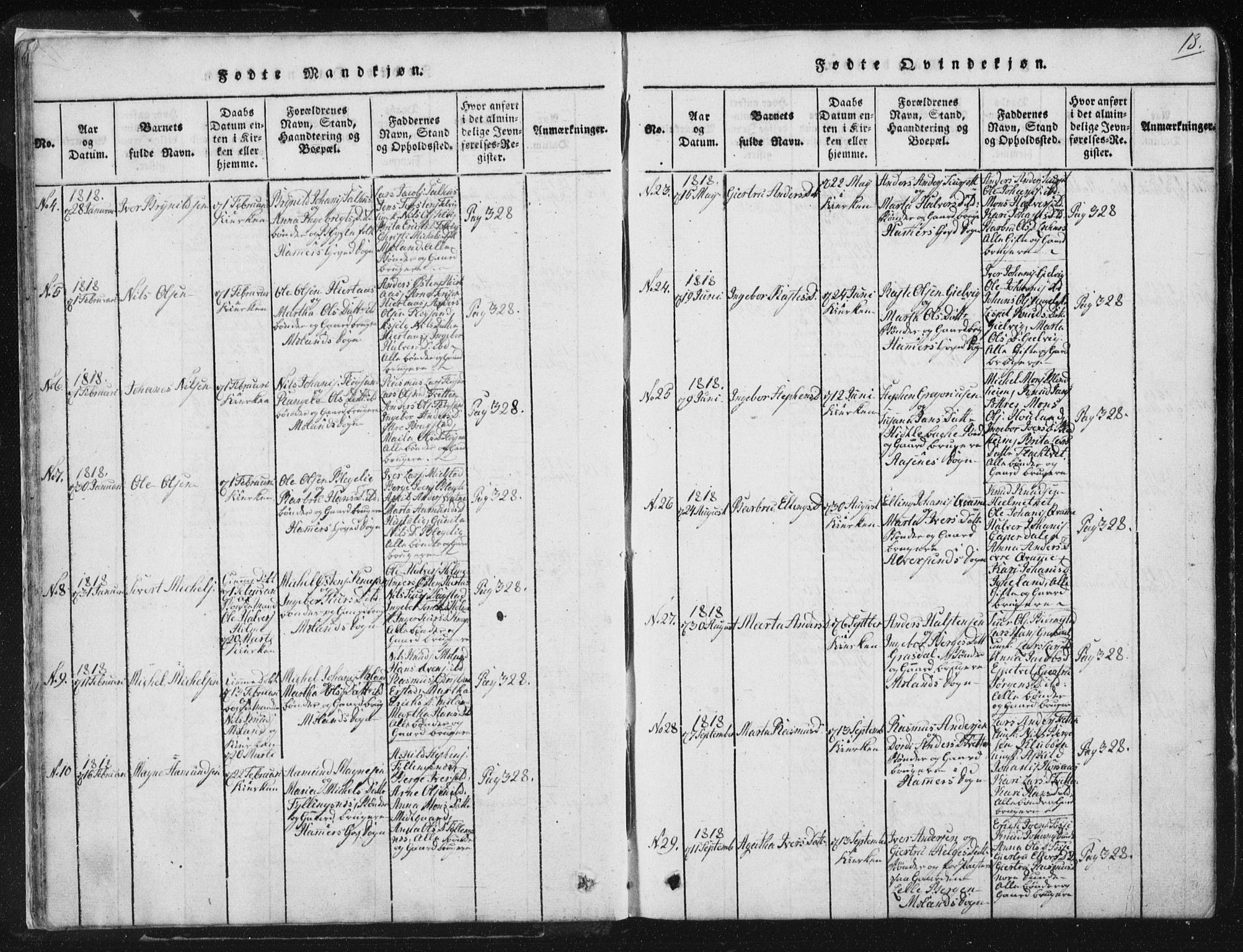 Hamre sokneprestembete, SAB/A-75501/H/Ha/Haa/Haaa/L0010: Parish register (official) no. A 10, 1816-1826, p. 18