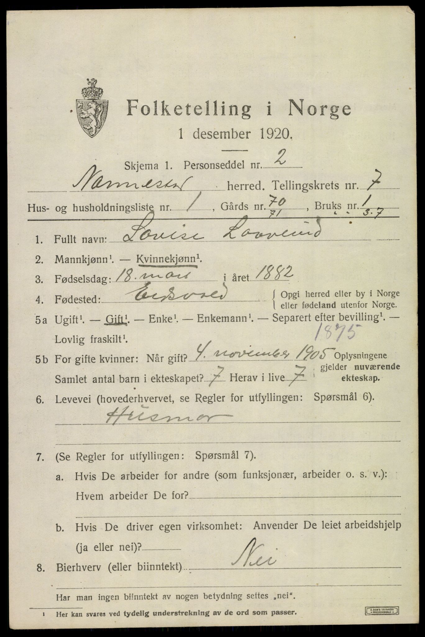 SAO, 1920 census for Nannestad, 1920, p. 8586