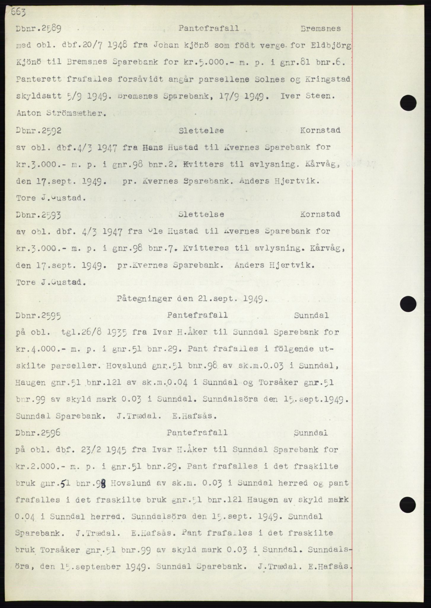 Nordmøre sorenskriveri, SAT/A-4132/1/2/2Ca: Mortgage book no. C82b, 1946-1951, Diary no: : 2589/1949
