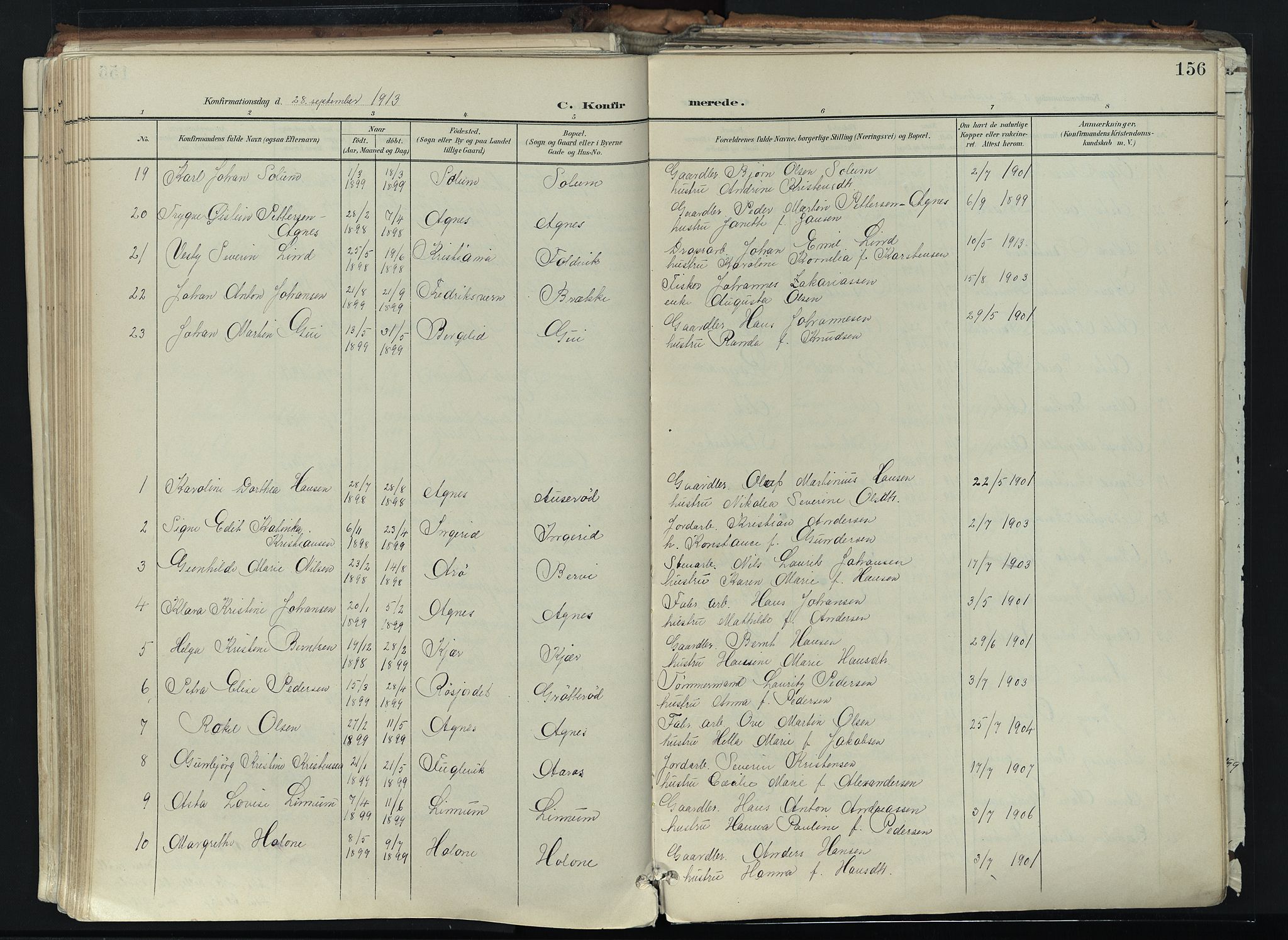 Brunlanes kirkebøker, SAKO/A-342/F/Fc/L0003: Parish register (official) no. III 3, 1900-1922, p. 156