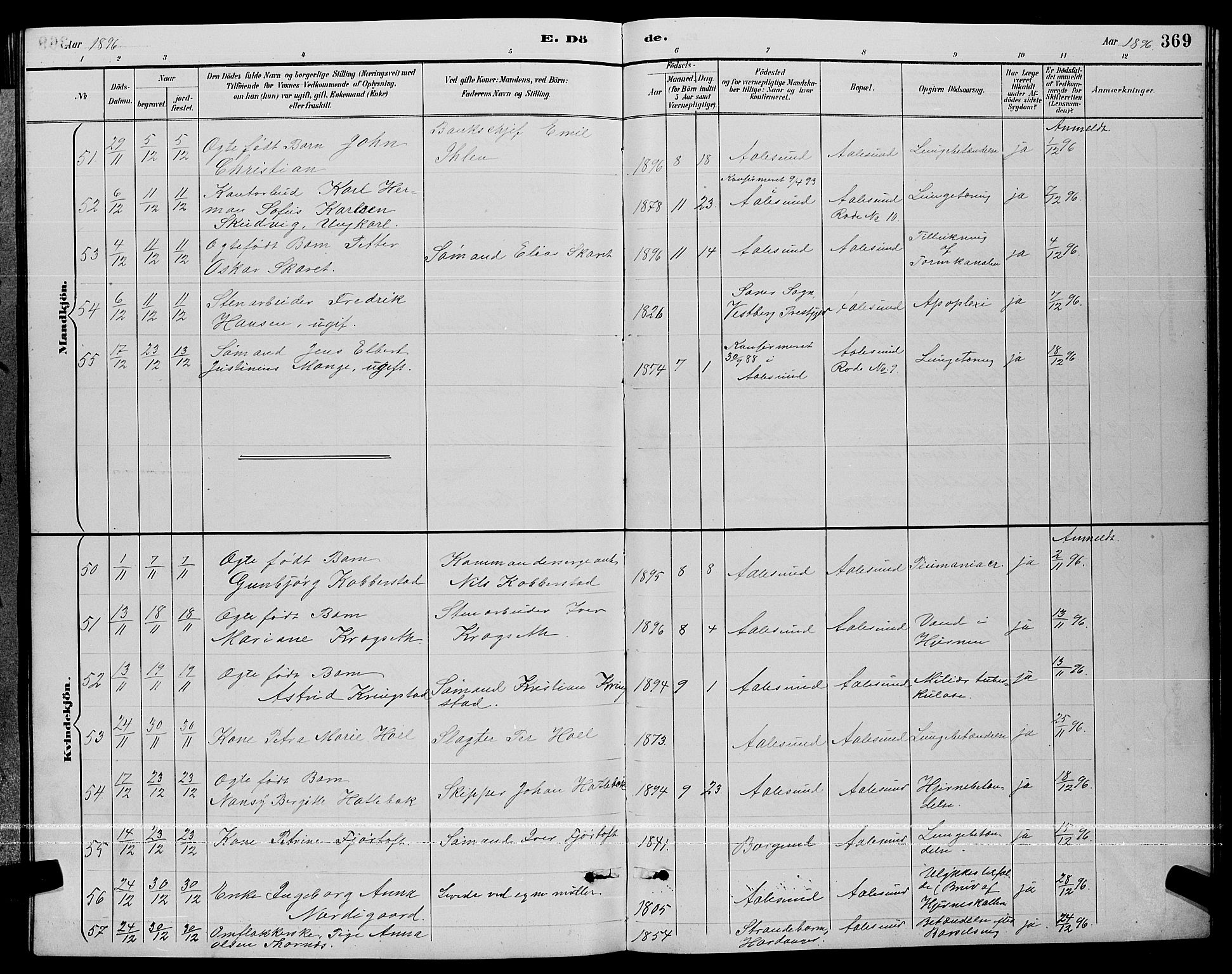 Ministerialprotokoller, klokkerbøker og fødselsregistre - Møre og Romsdal, AV/SAT-A-1454/529/L0467: Parish register (copy) no. 529C04, 1889-1897, p. 369