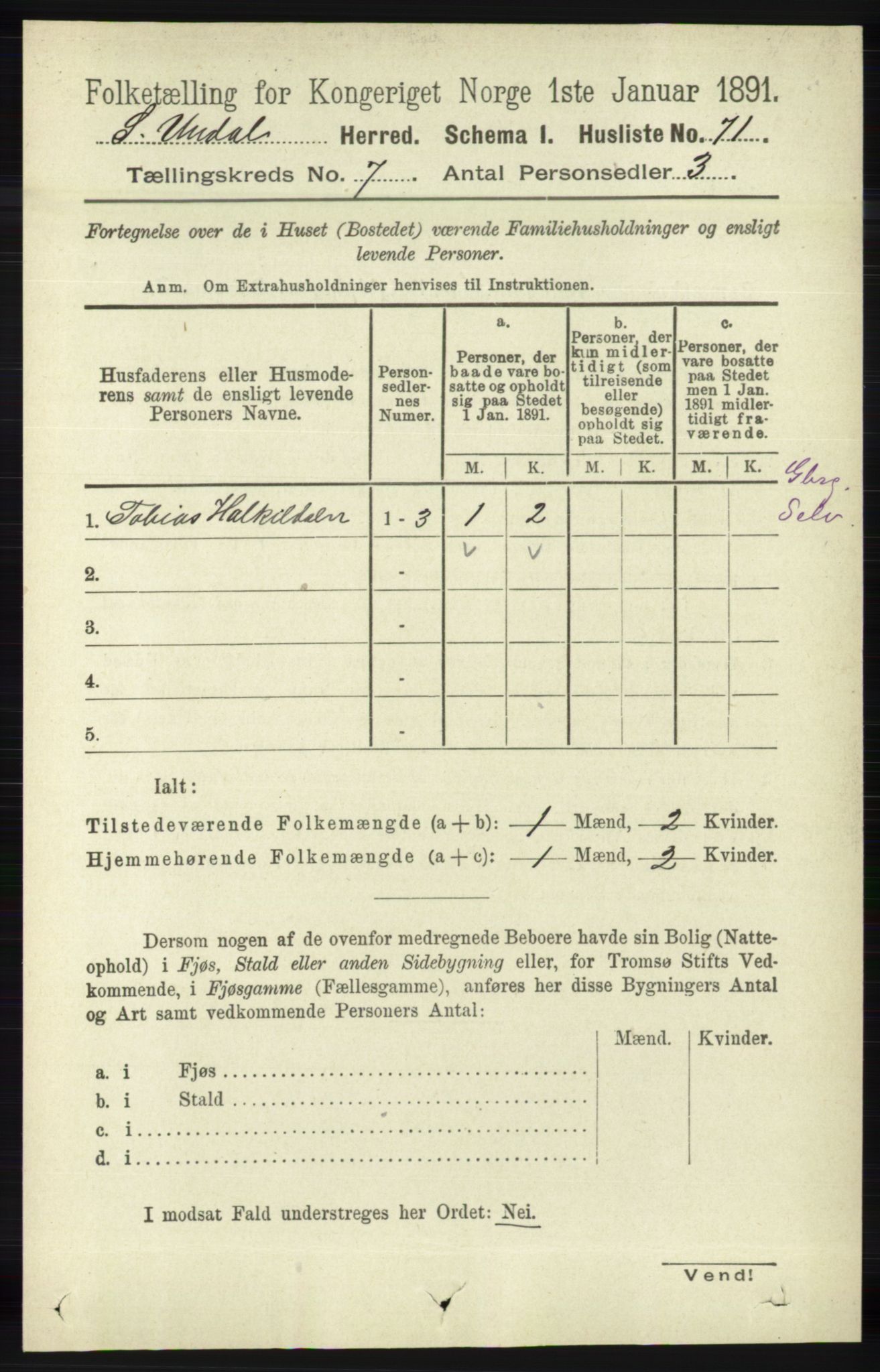 RA, 1891 census for 1029 Sør-Audnedal, 1891, p. 2617