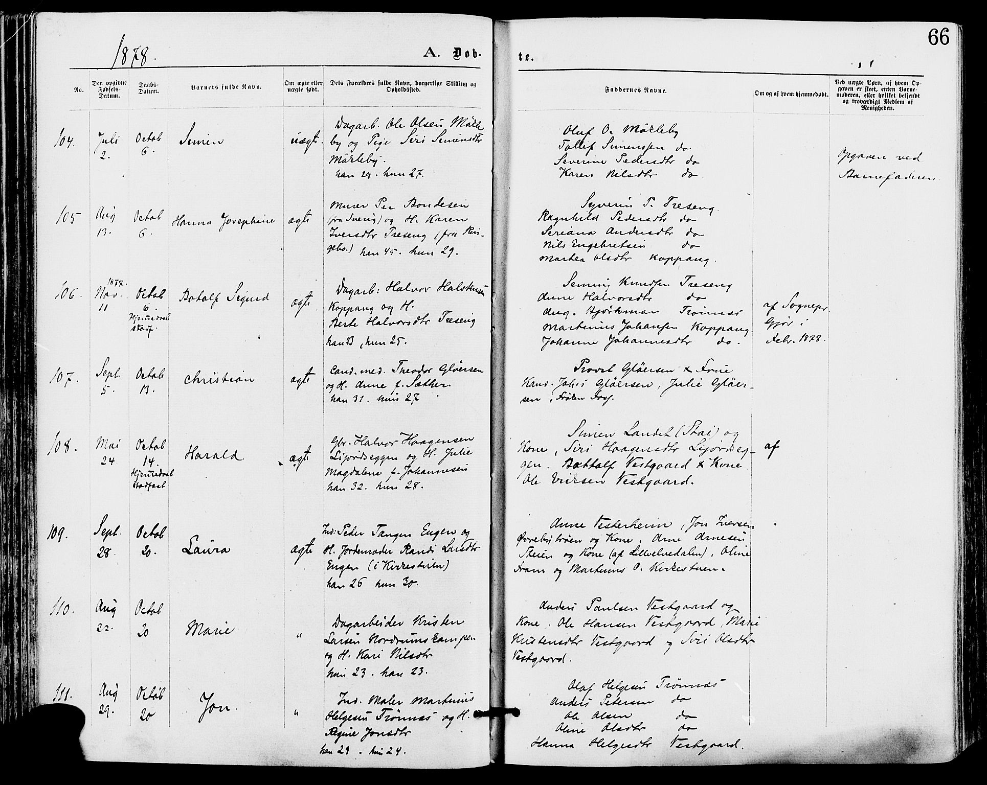 Stor-Elvdal prestekontor, AV/SAH-PREST-052/H/Ha/Haa/L0001: Parish register (official) no. 1, 1871-1882, p. 66