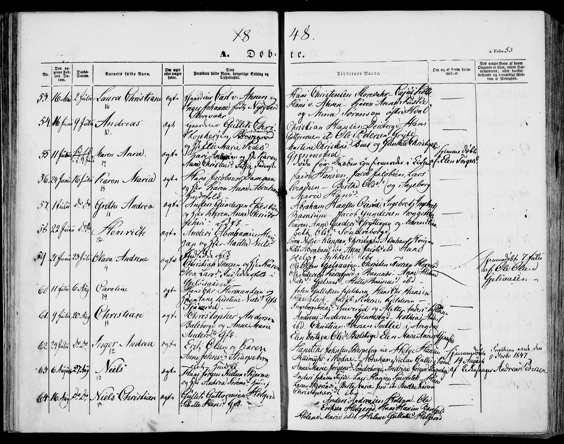 Stokke kirkebøker, AV/SAKO-A-320/F/Fa/L0007: Parish register (official) no. I 7, 1844-1857, p. 53