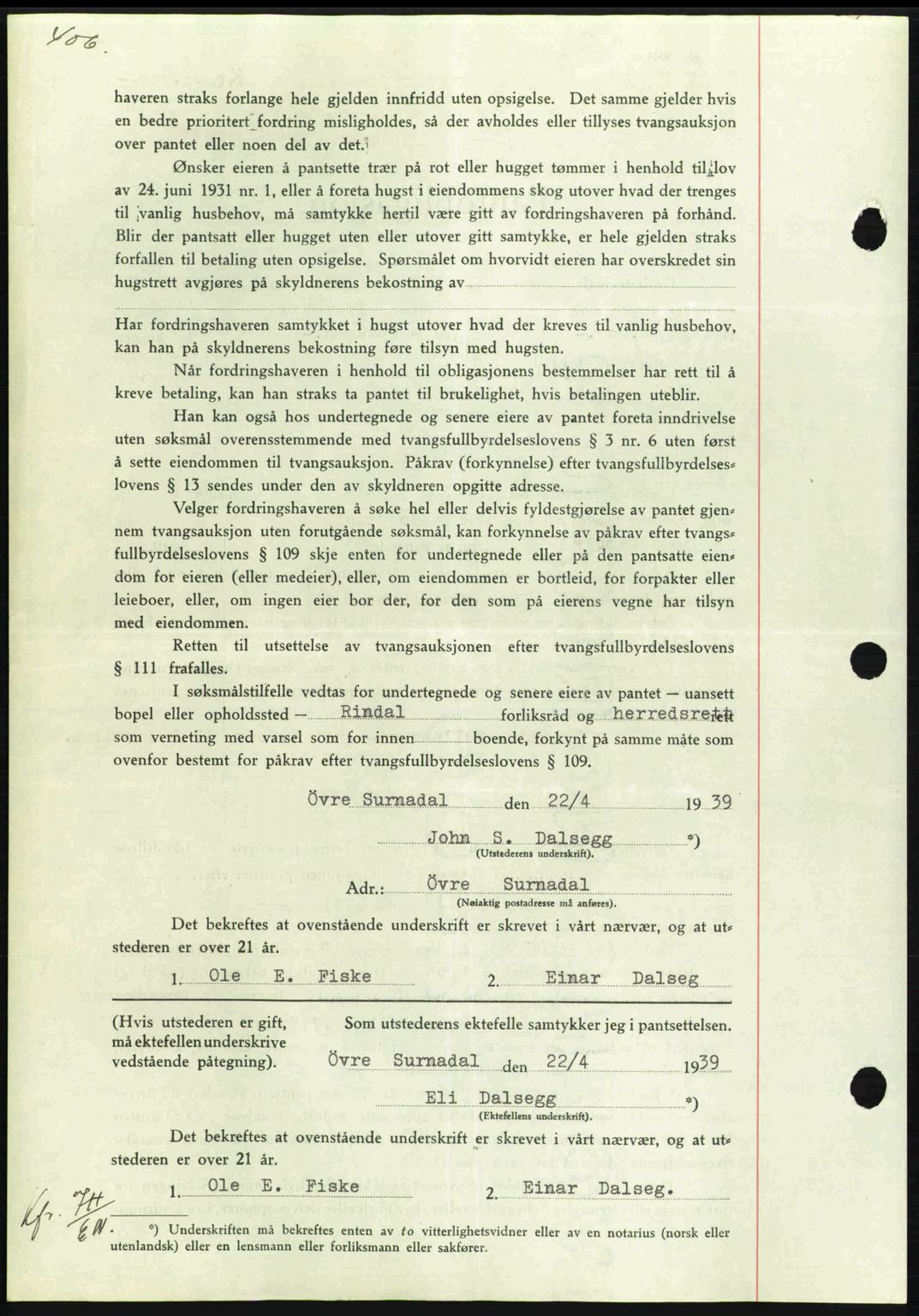 Nordmøre sorenskriveri, AV/SAT-A-4132/1/2/2Ca: Mortgage book no. B85, 1939-1939, Diary no: : 1376/1939