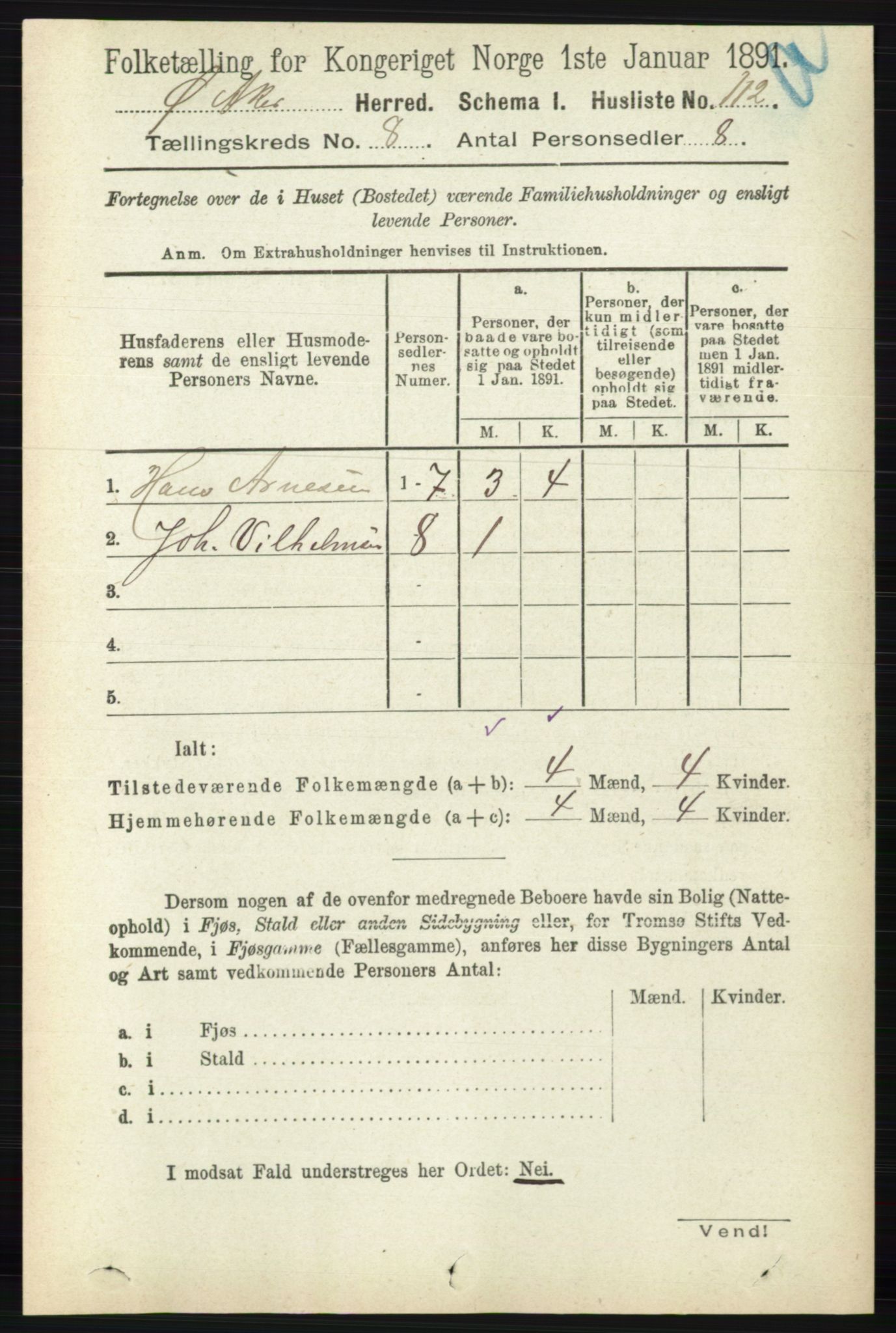 RA, 1891 census for 0218 Aker, 1891, p. 7216