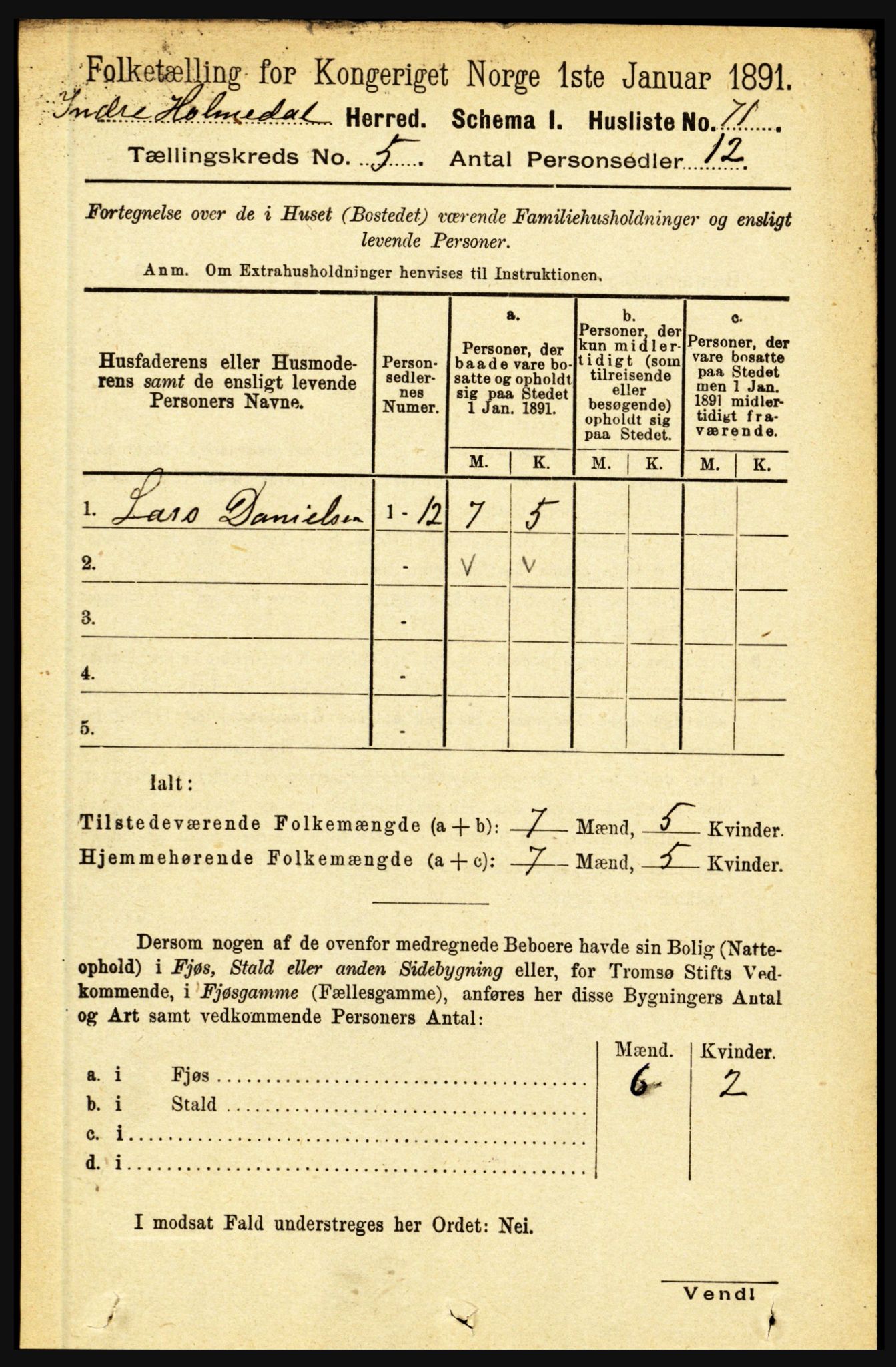 RA, 1891 census for 1430 Indre Holmedal, 1891, p. 1895