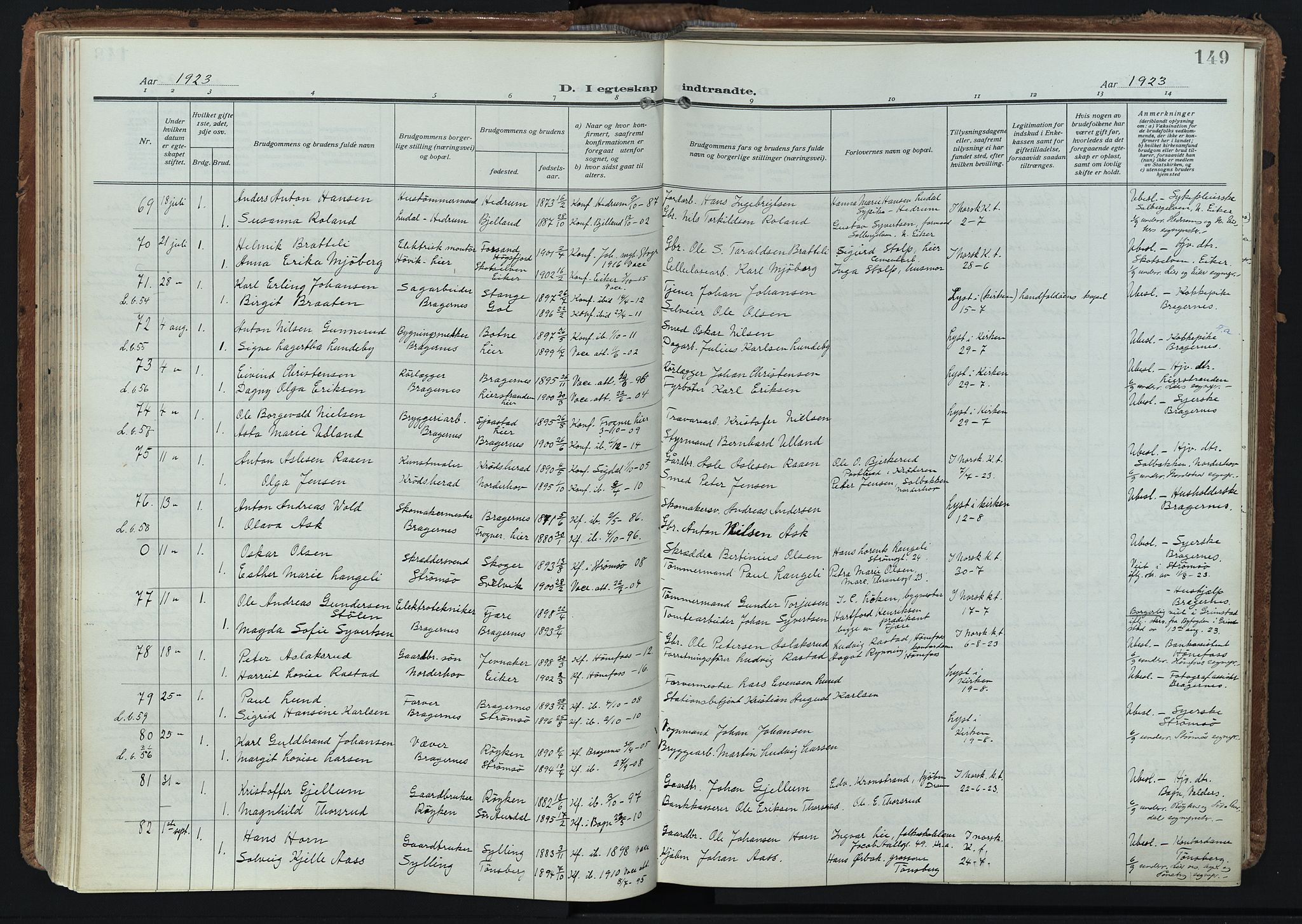 Bragernes kirkebøker, SAKO/A-6/F/Fc/L0009: Parish register (official) no. III 9, 1921-1939, p. 149