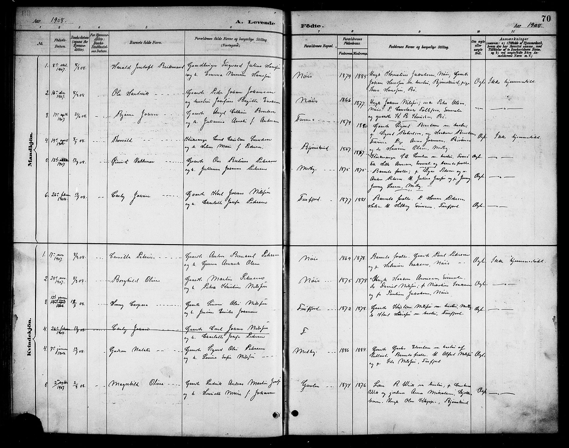 Ministerialprotokoller, klokkerbøker og fødselsregistre - Nordland, AV/SAT-A-1459/898/L1427: Parish register (copy) no. 898C02, 1887-1917, p. 70