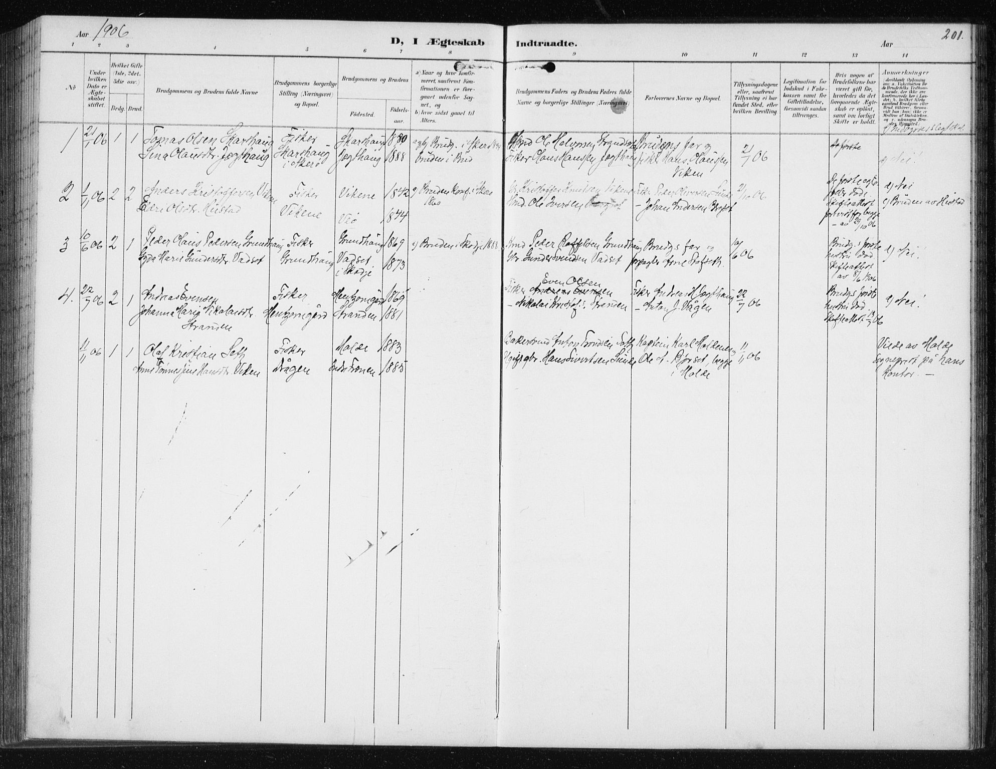 Ministerialprotokoller, klokkerbøker og fødselsregistre - Møre og Romsdal, AV/SAT-A-1454/566/L0773: Parish register (copy) no. 566C02, 1892-1909, p. 201