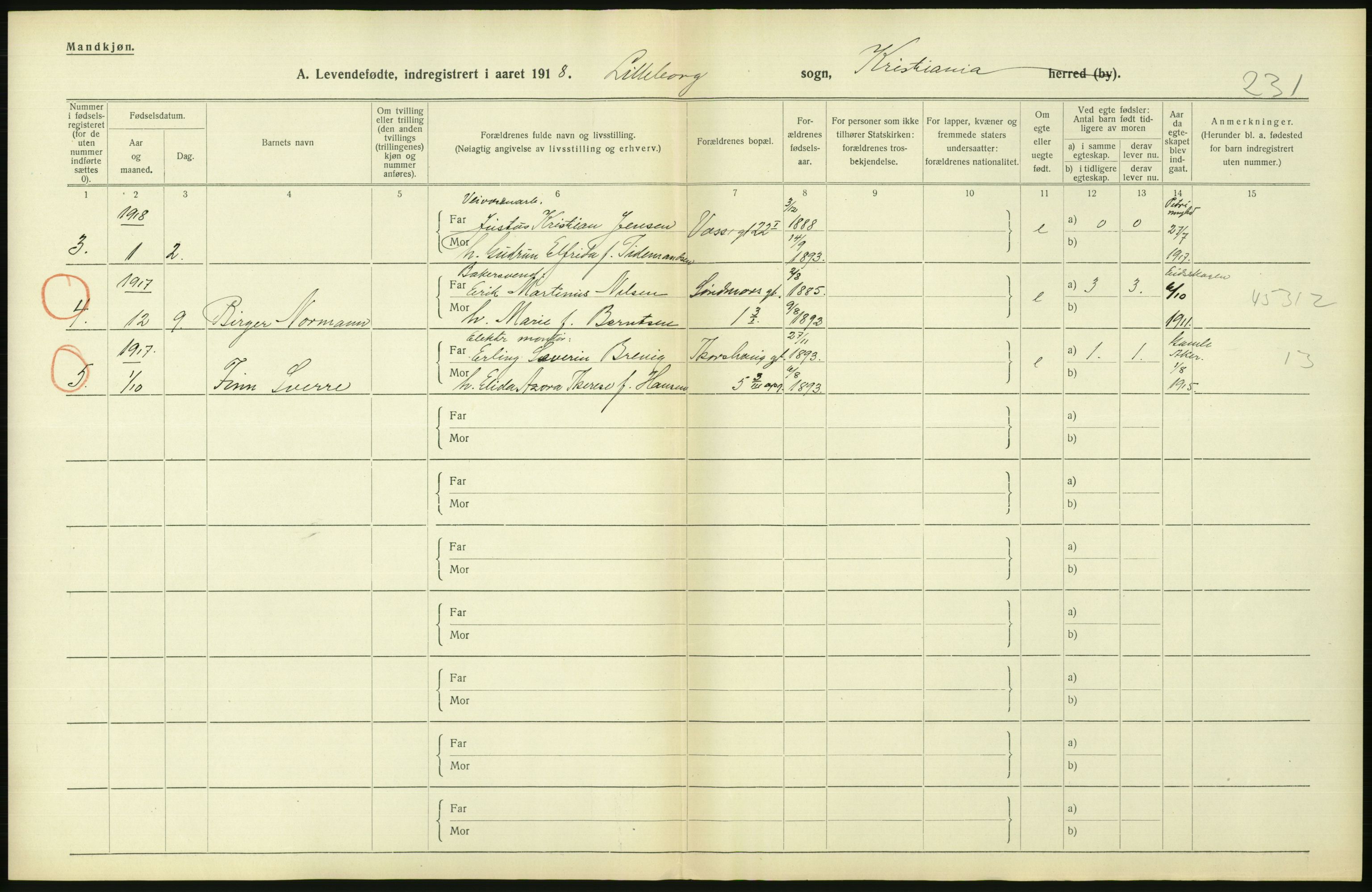 Statistisk sentralbyrå, Sosiodemografiske emner, Befolkning, AV/RA-S-2228/D/Df/Dfb/Dfbh/L0008: Kristiania: Levendefødte menn og kvinner., 1918, p. 856