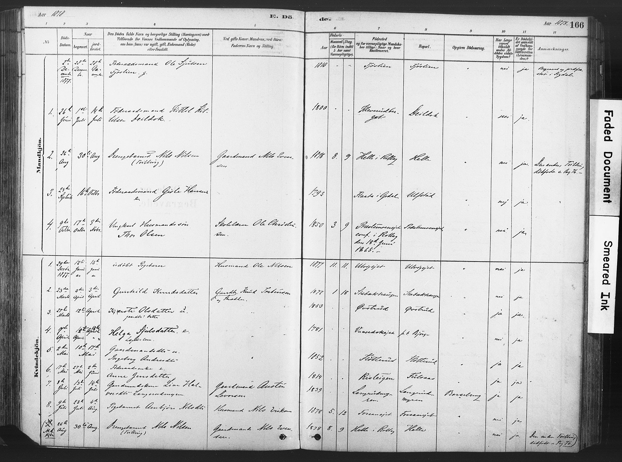 Rollag kirkebøker, SAKO/A-240/F/Fa/L0011: Parish register (official) no. I 11, 1878-1902, p. 166