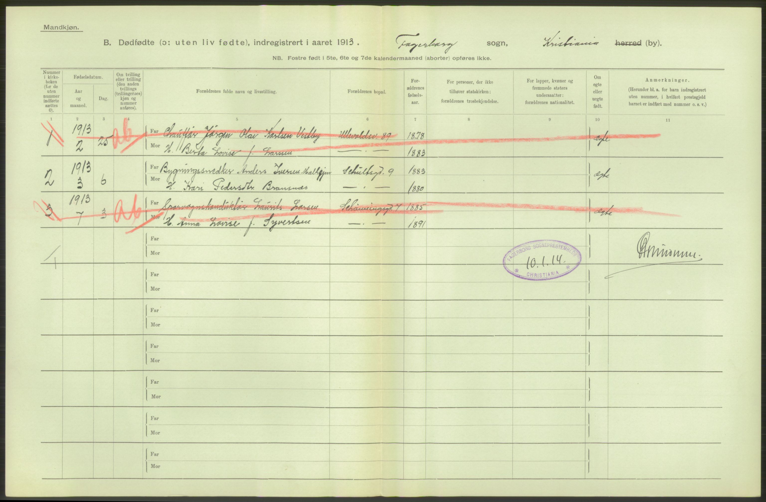 Statistisk sentralbyrå, Sosiodemografiske emner, Befolkning, RA/S-2228/D/Df/Dfb/Dfbc/L0010: Kristiania: Døde, dødfødte., 1913, p. 92