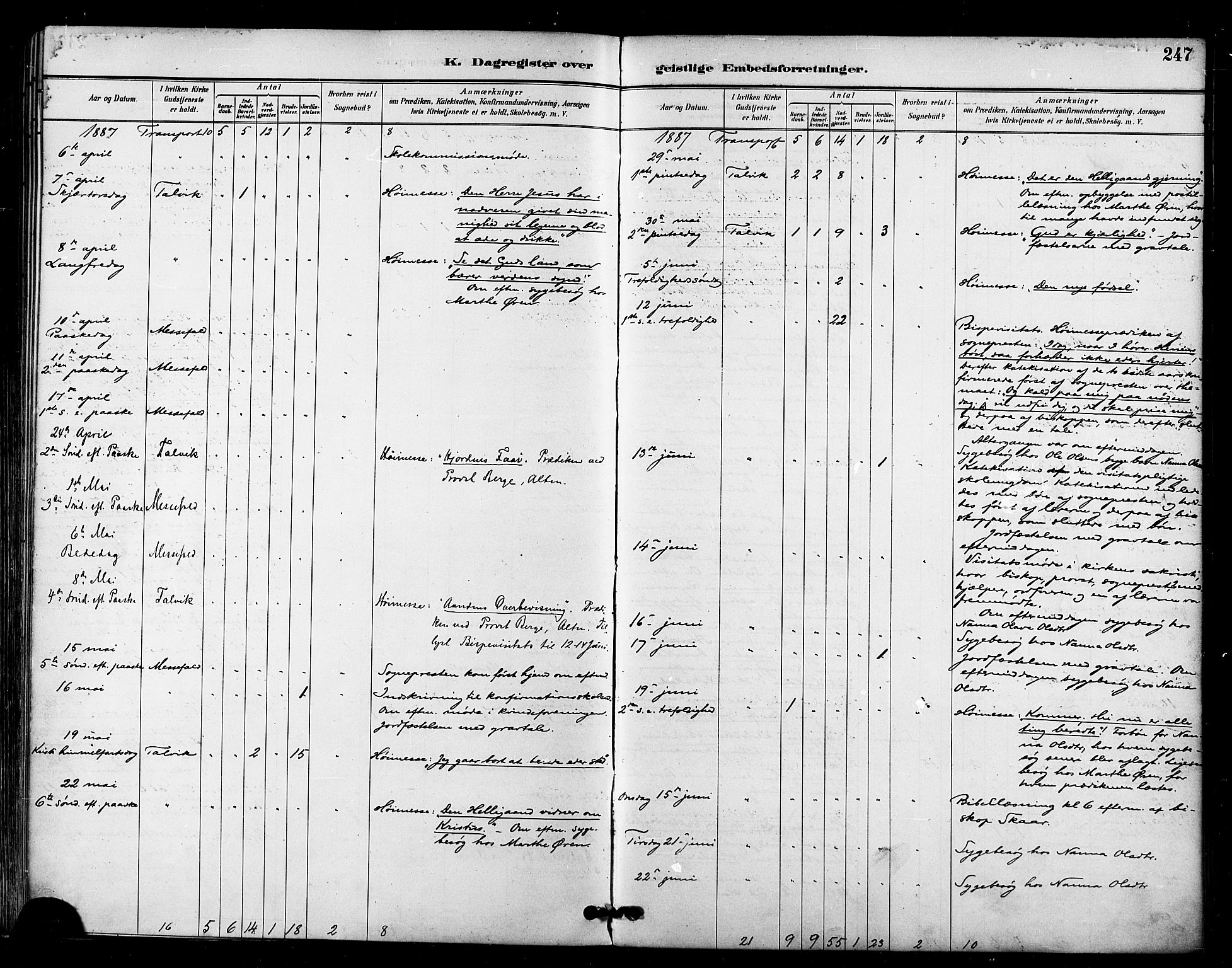 Talvik sokneprestkontor, AV/SATØ-S-1337/H/Ha/L0013kirke: Parish register (official) no. 13, 1886-1897, p. 247