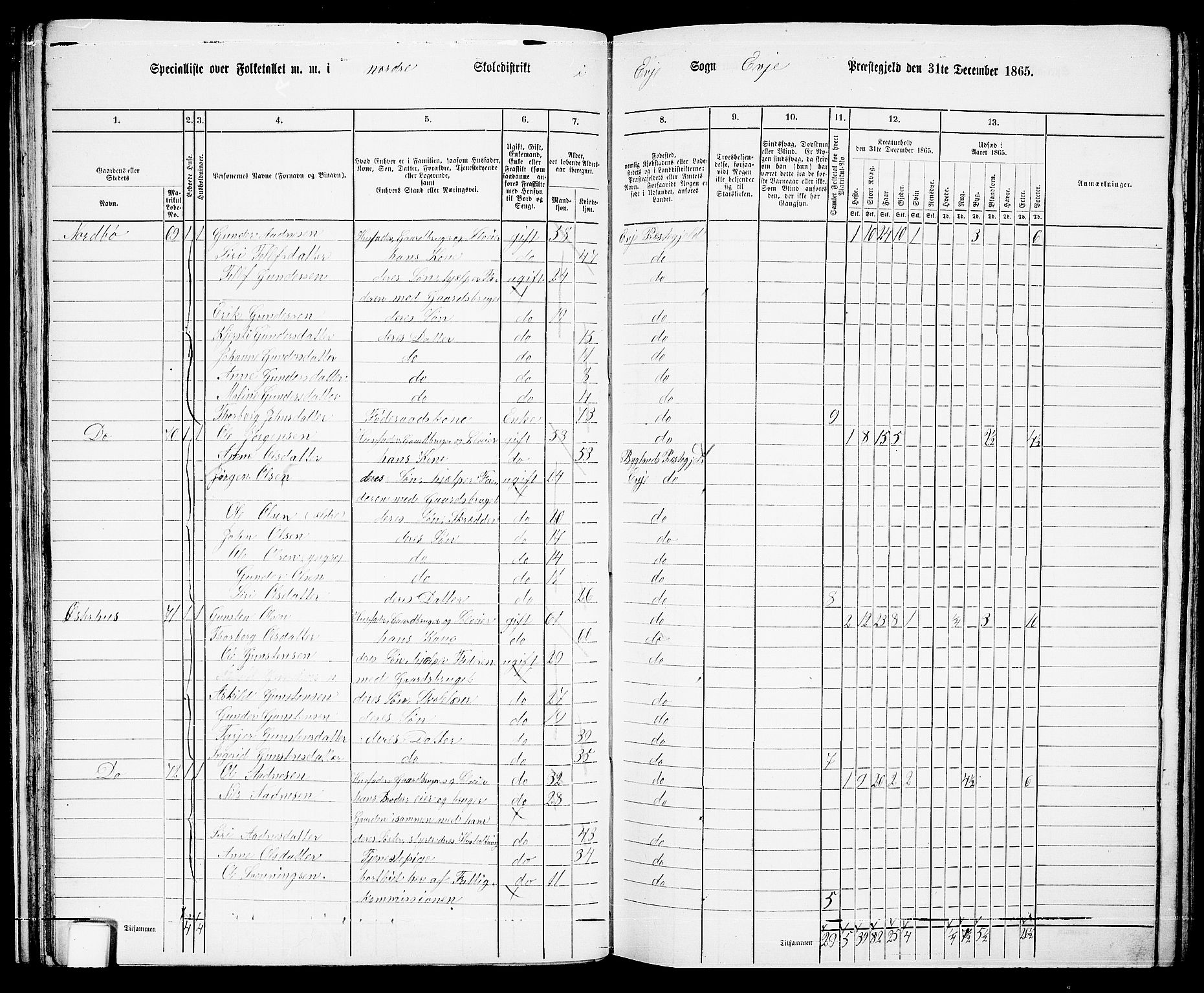 RA, 1865 census for Evje, 1865, p. 36