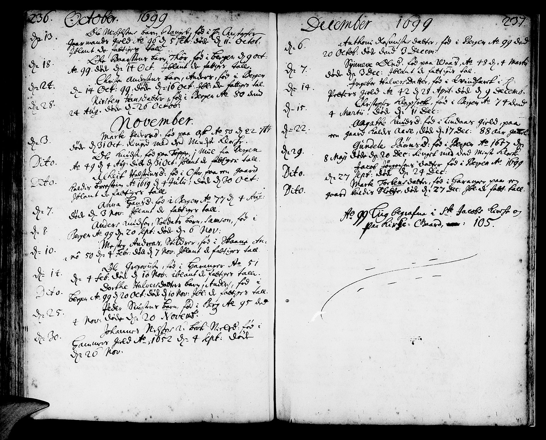 Korskirken sokneprestembete, AV/SAB-A-76101/H/Haa/L0010: Parish register (official) no. A 10, 1688-1703, p. 236-237