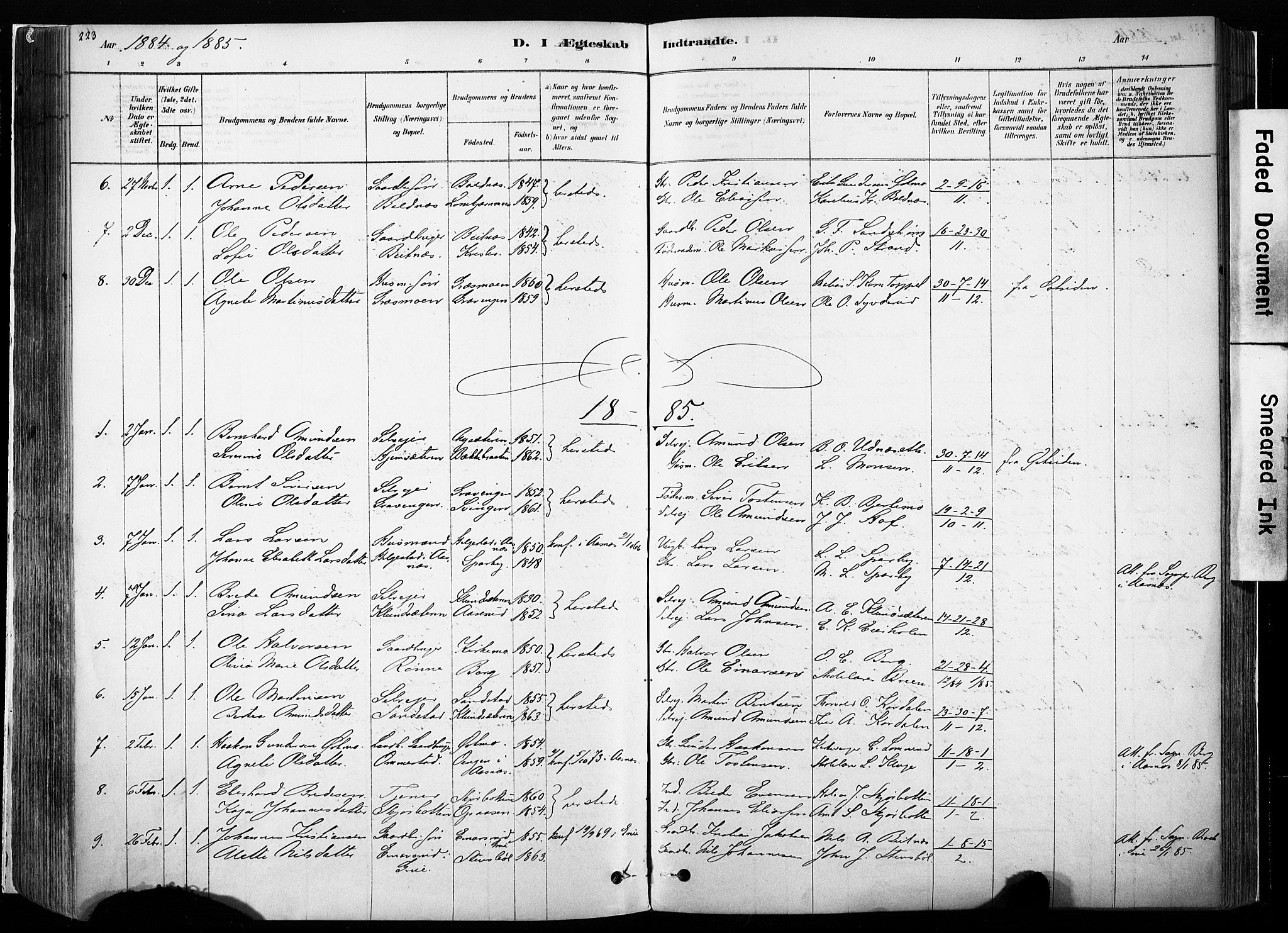 Hof prestekontor, SAH/PREST-038/H/Ha/Haa/L0010: Parish register (official) no. 10, 1878-1909, p. 223