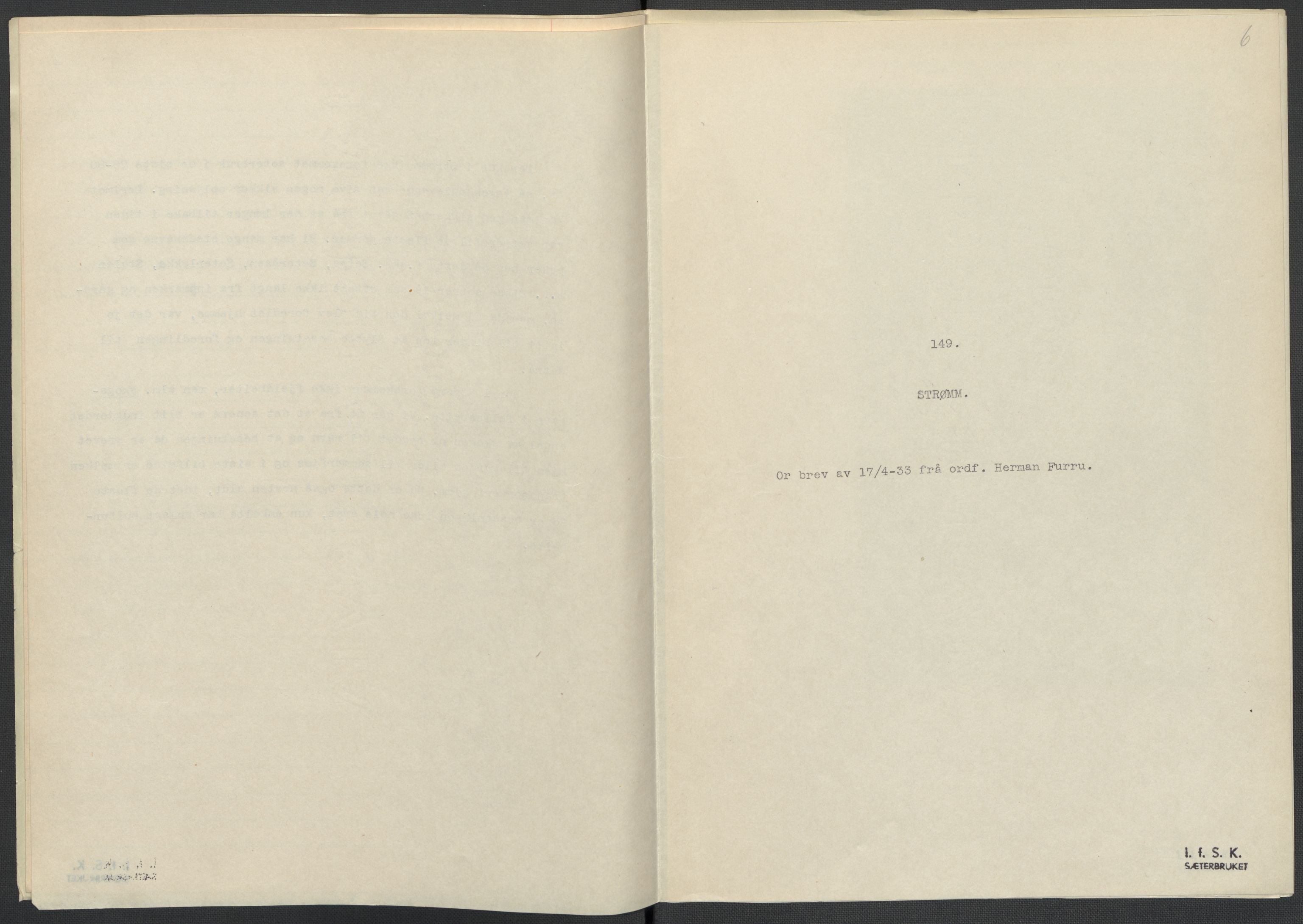 Instituttet for sammenlignende kulturforskning, AV/RA-PA-0424/F/Fc/L0006/0003: Eske B6: / Vestfold (perm XV), 1932-1935, p. 6