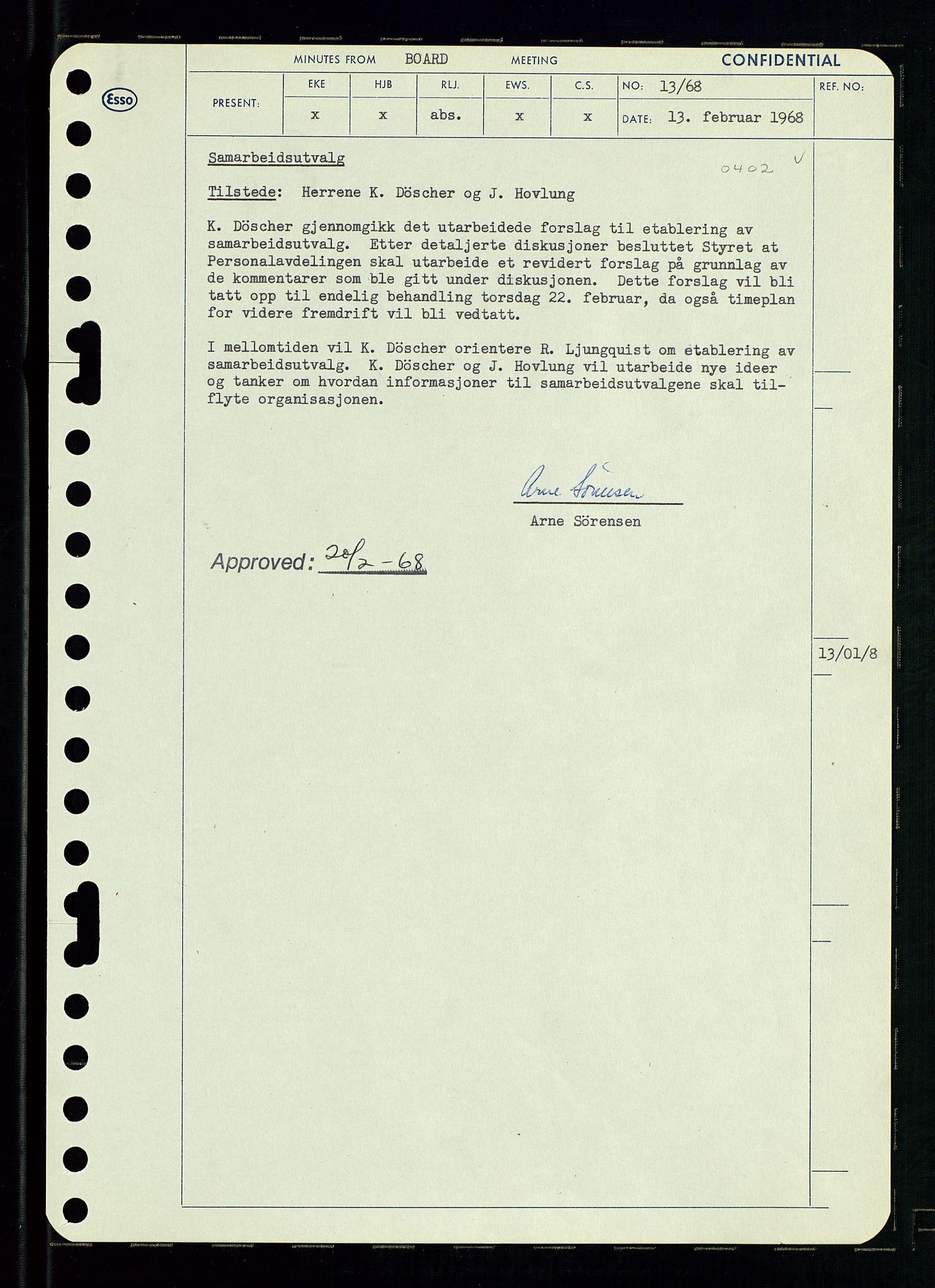 Pa 0982 - Esso Norge A/S, AV/SAST-A-100448/A/Aa/L0002/0004: Den administrerende direksjon Board minutes (styrereferater) / Den administrerende direksjon Board minutes (styrereferater), 1968, p. 22