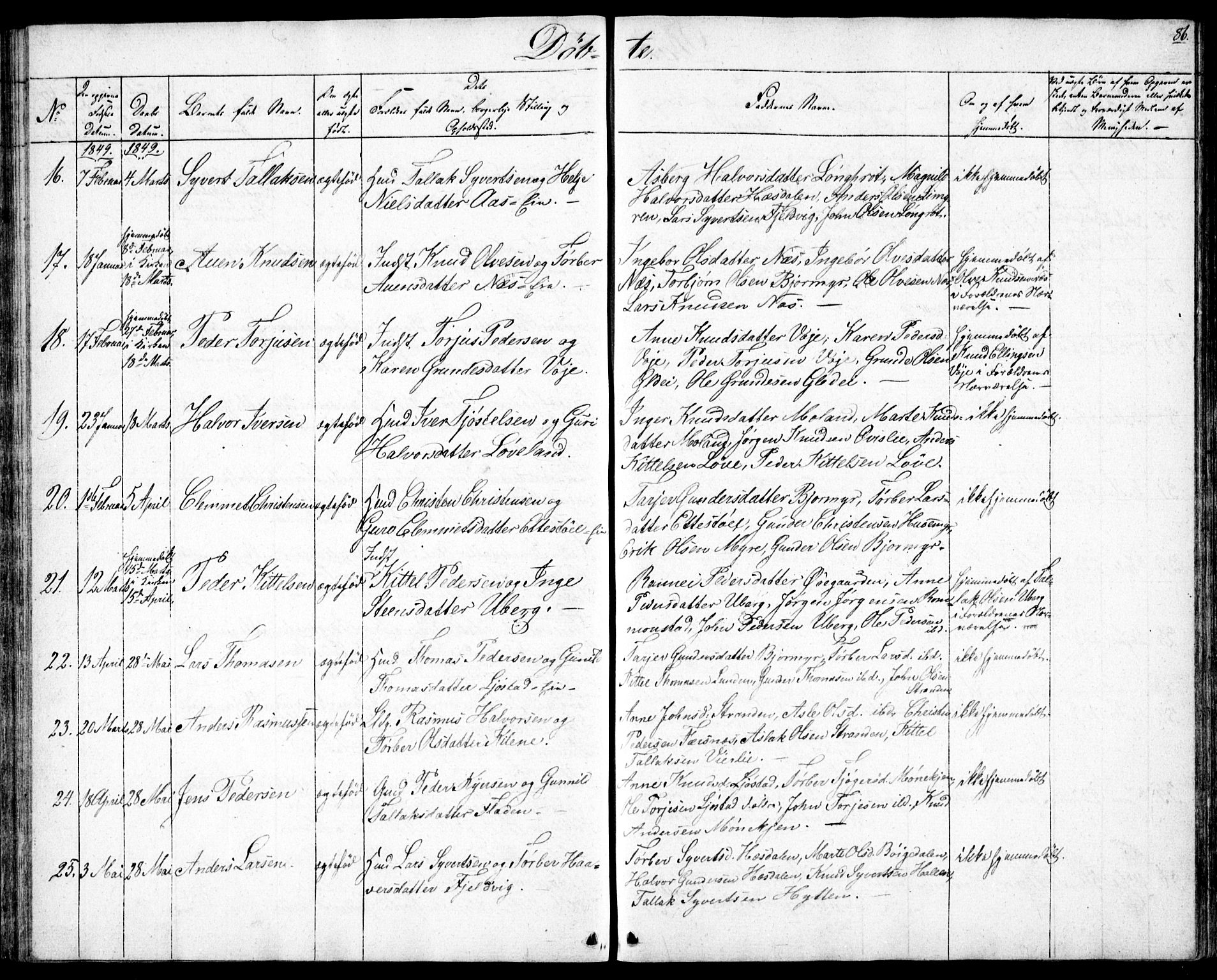 Gjerstad sokneprestkontor, AV/SAK-1111-0014/F/Fb/Fbb/L0002: Parish register (copy) no. B 2, 1831-1862, p. 86