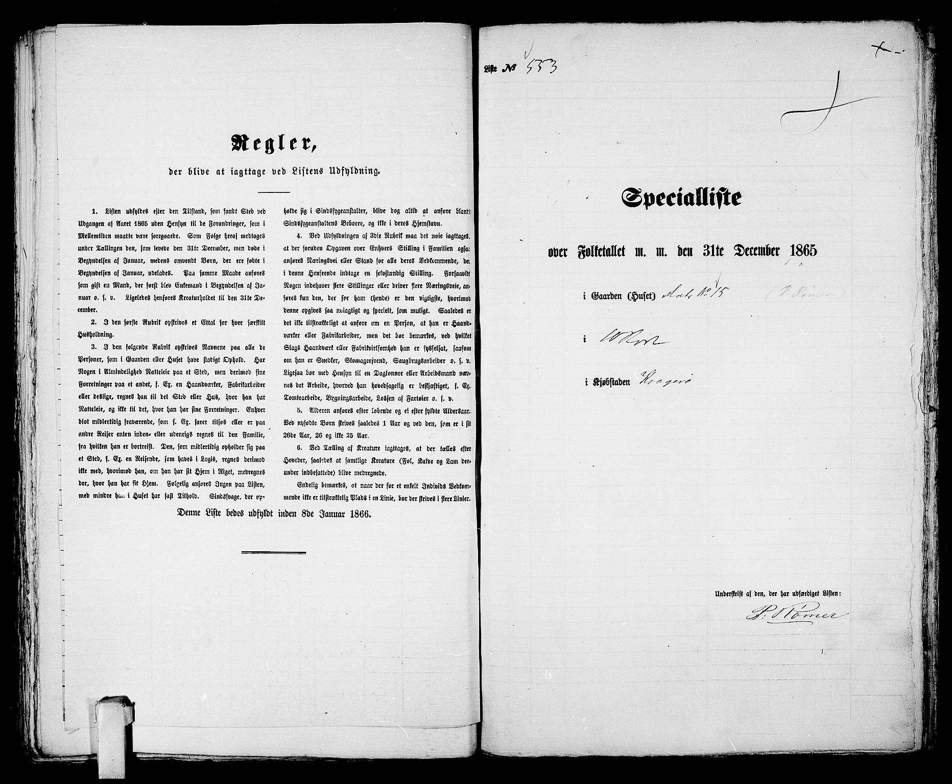 RA, 1865 census for Kragerø/Kragerø, 1865, p. 1122