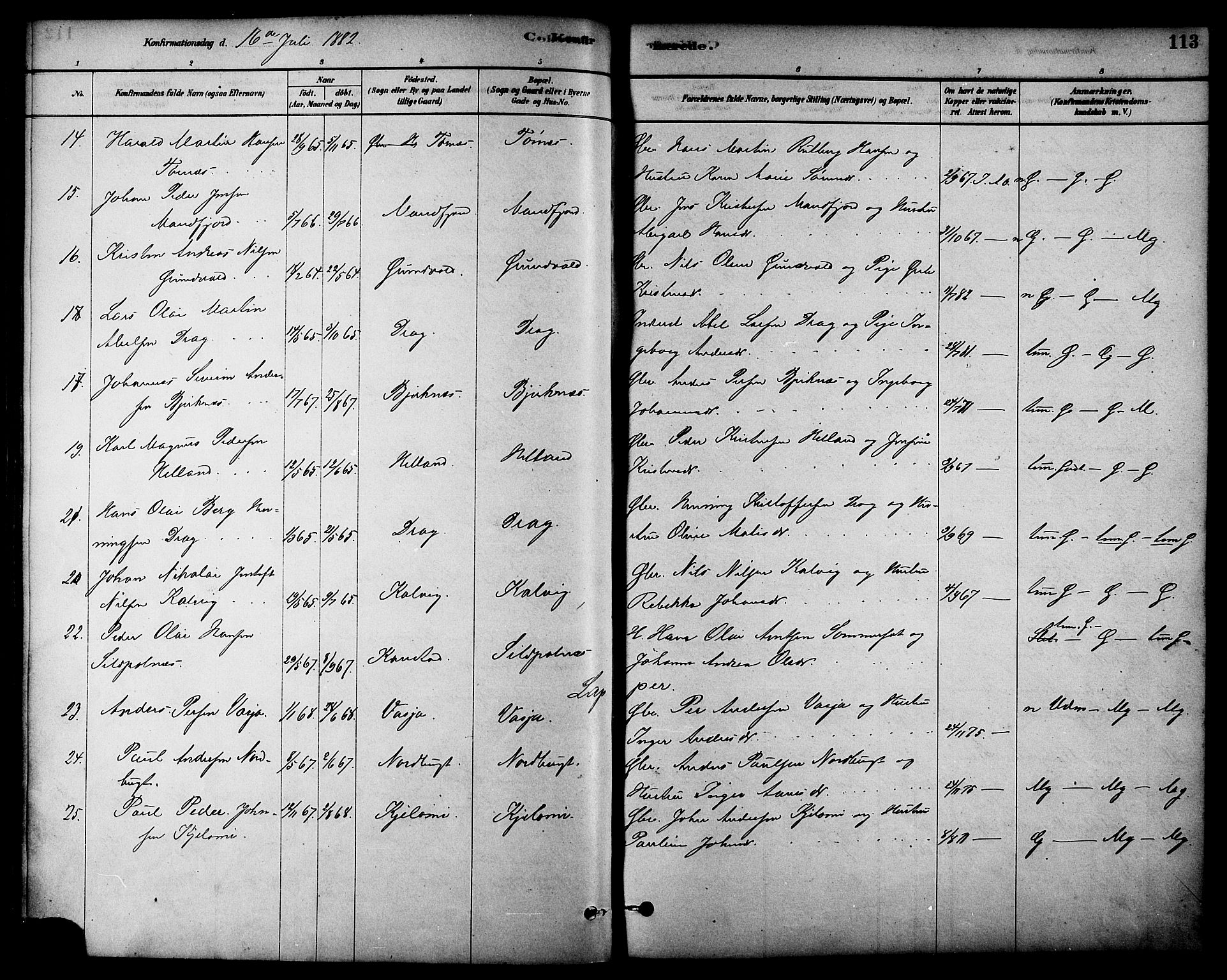 Ministerialprotokoller, klokkerbøker og fødselsregistre - Nordland, AV/SAT-A-1459/861/L0868: Parish register (official) no. 861A03, 1879-1889, p. 113