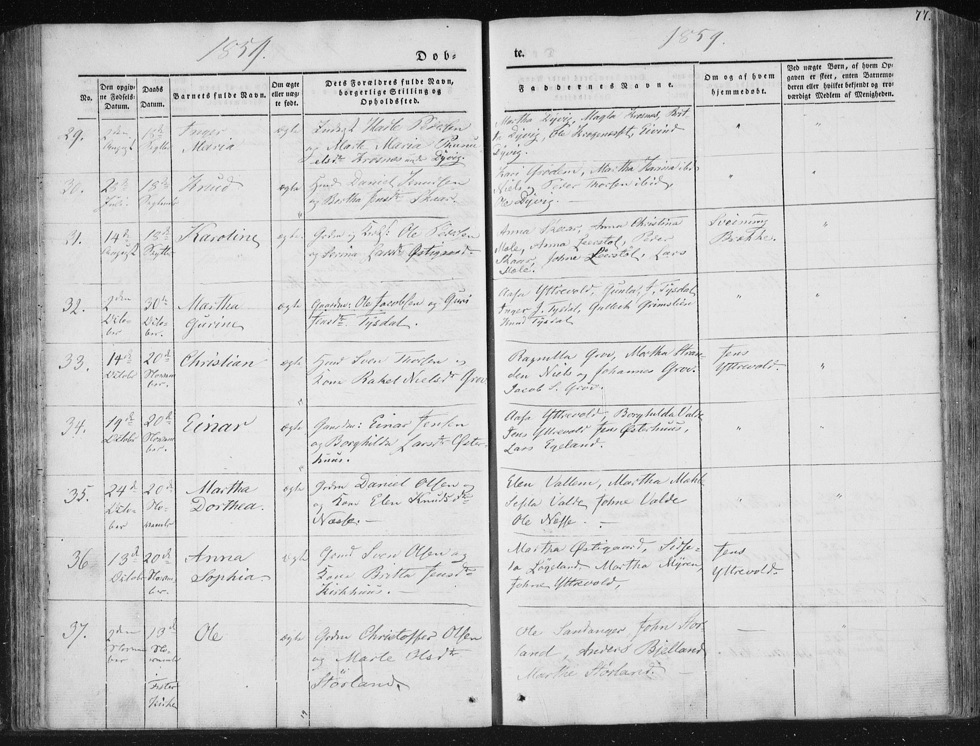 Hjelmeland sokneprestkontor, AV/SAST-A-101843/01/IV/L0008: Parish register (official) no. A 8, 1842-1861, p. 77