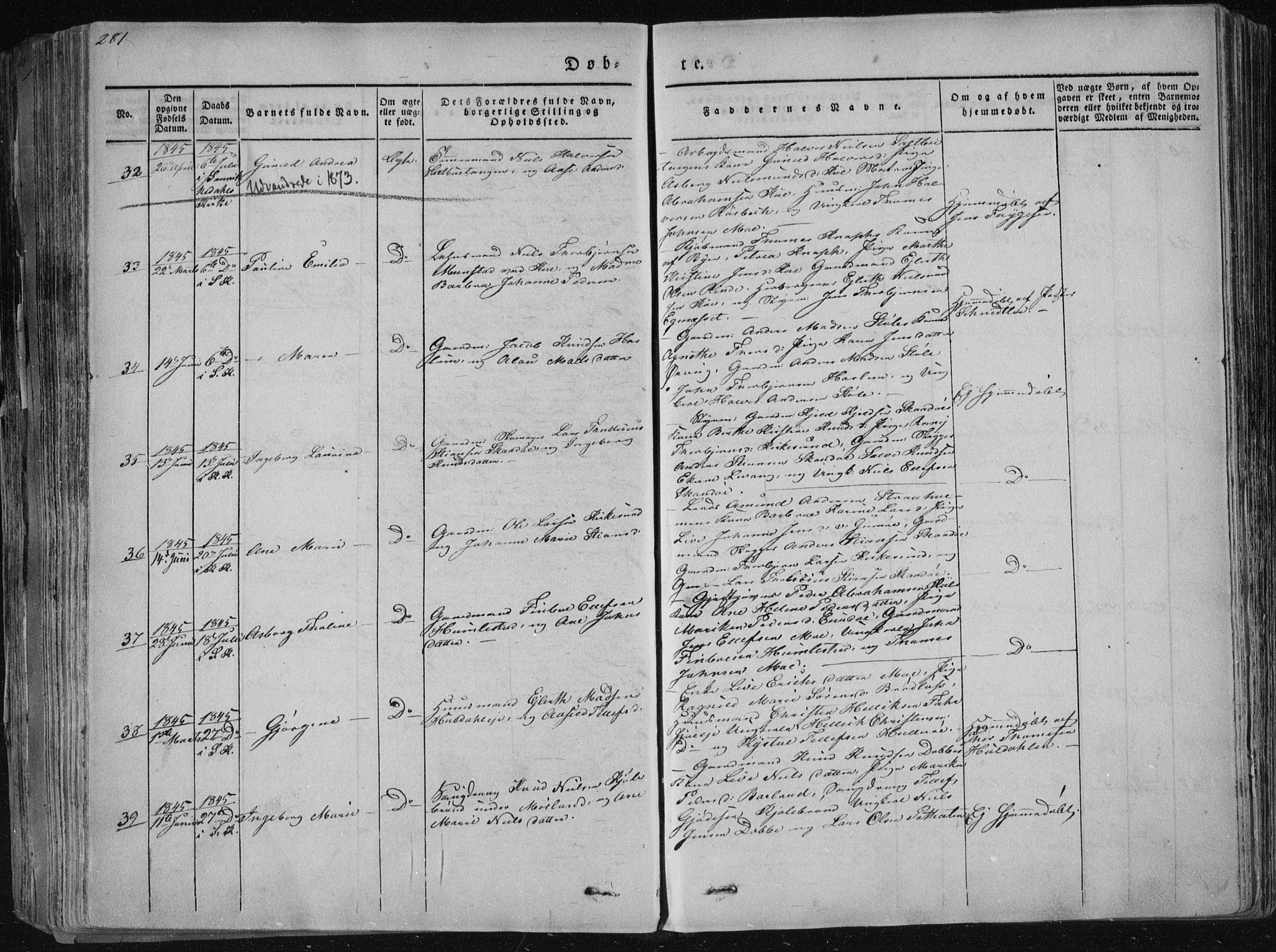 Sannidal kirkebøker, SAKO/A-296/F/Fa/L0006: Parish register (official) no. 6, 1831-1847, p. 281