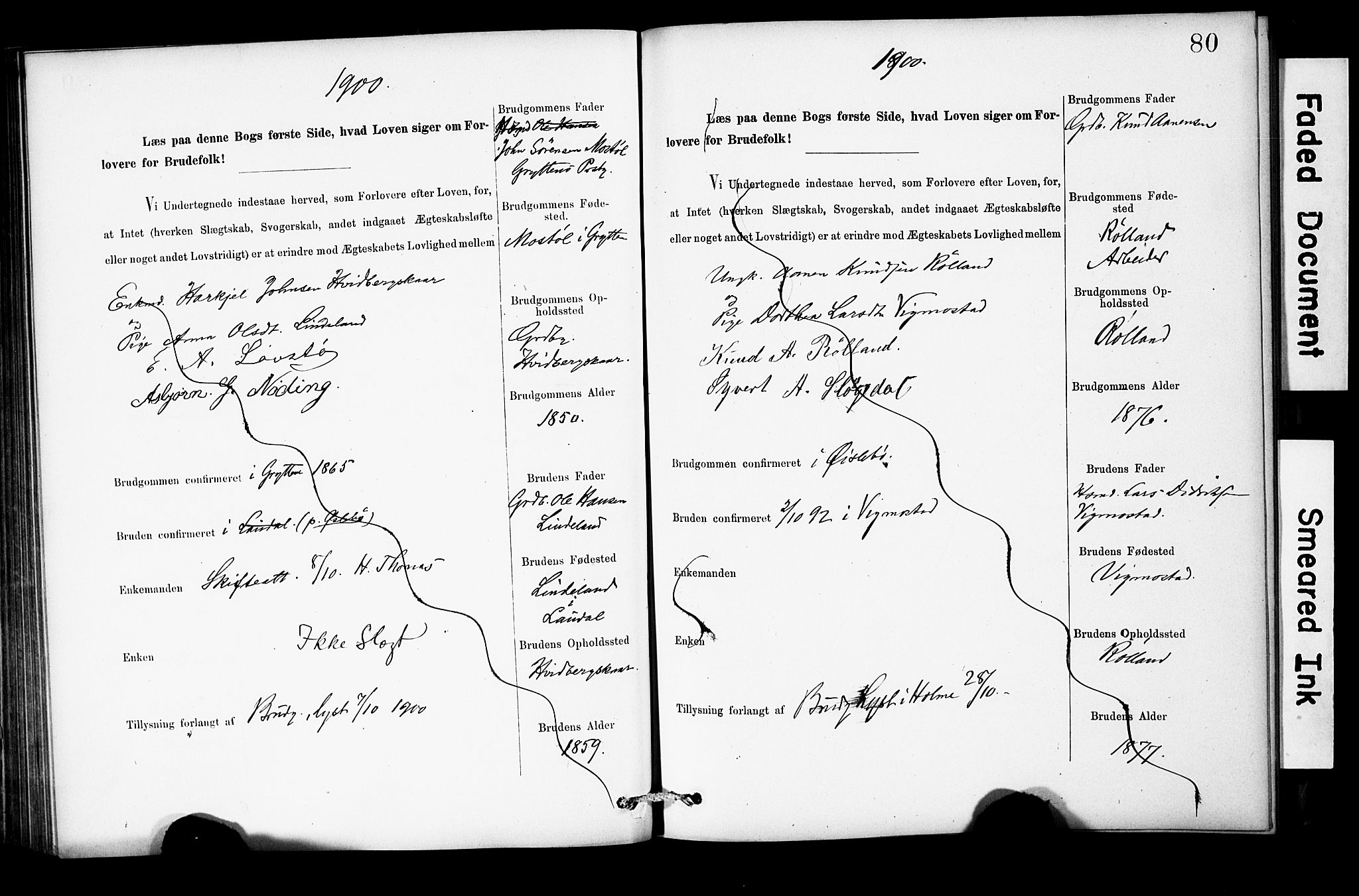 Holum sokneprestkontor, SAK/1111-0022/F/Fe/L0004: Banns register no. II 5 4, 1890-1914, p. 80