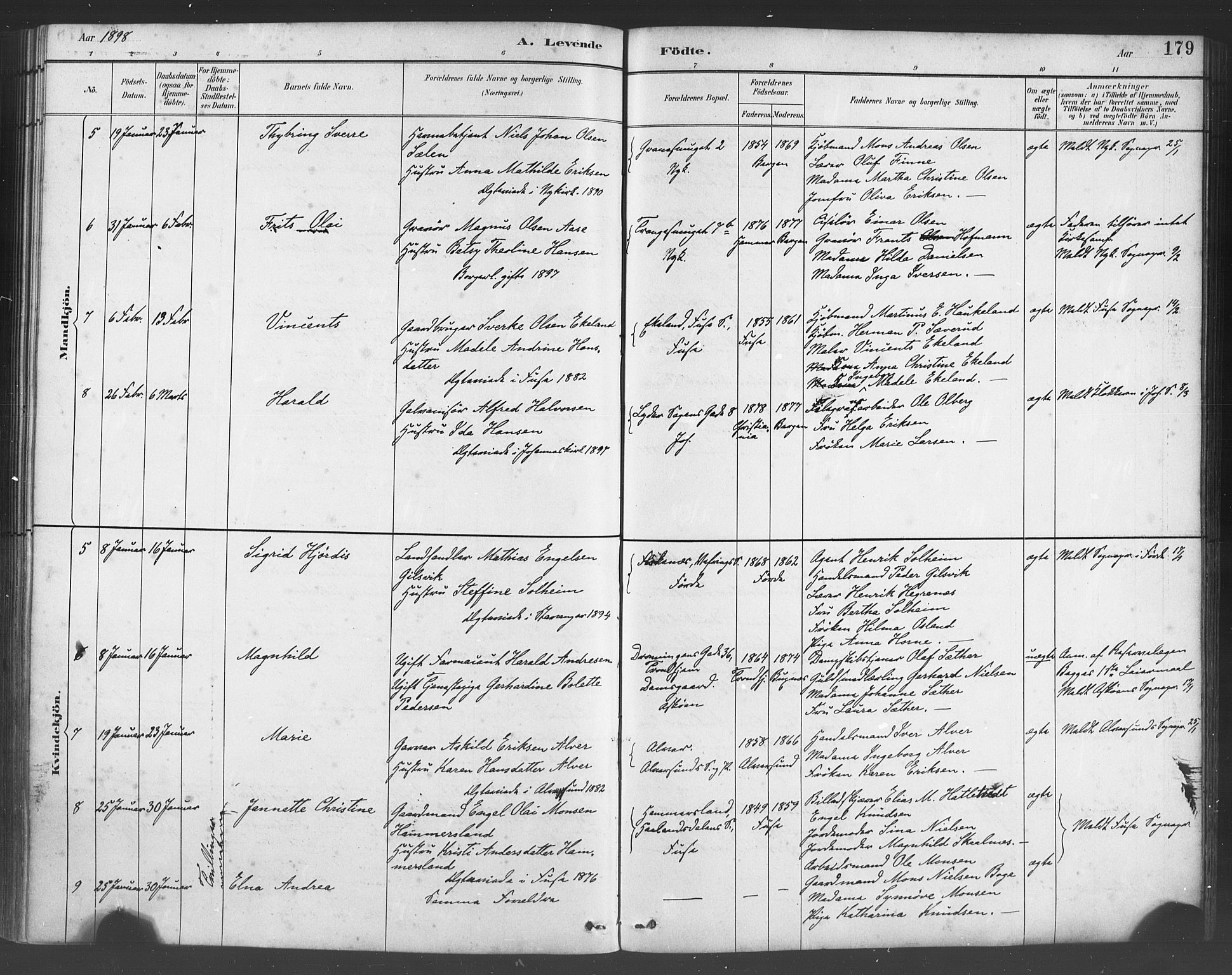 Fødselsstiftelsens sokneprestembete*, SAB/-: Parish register (official) no. A 2, 1884-1900, p. 179